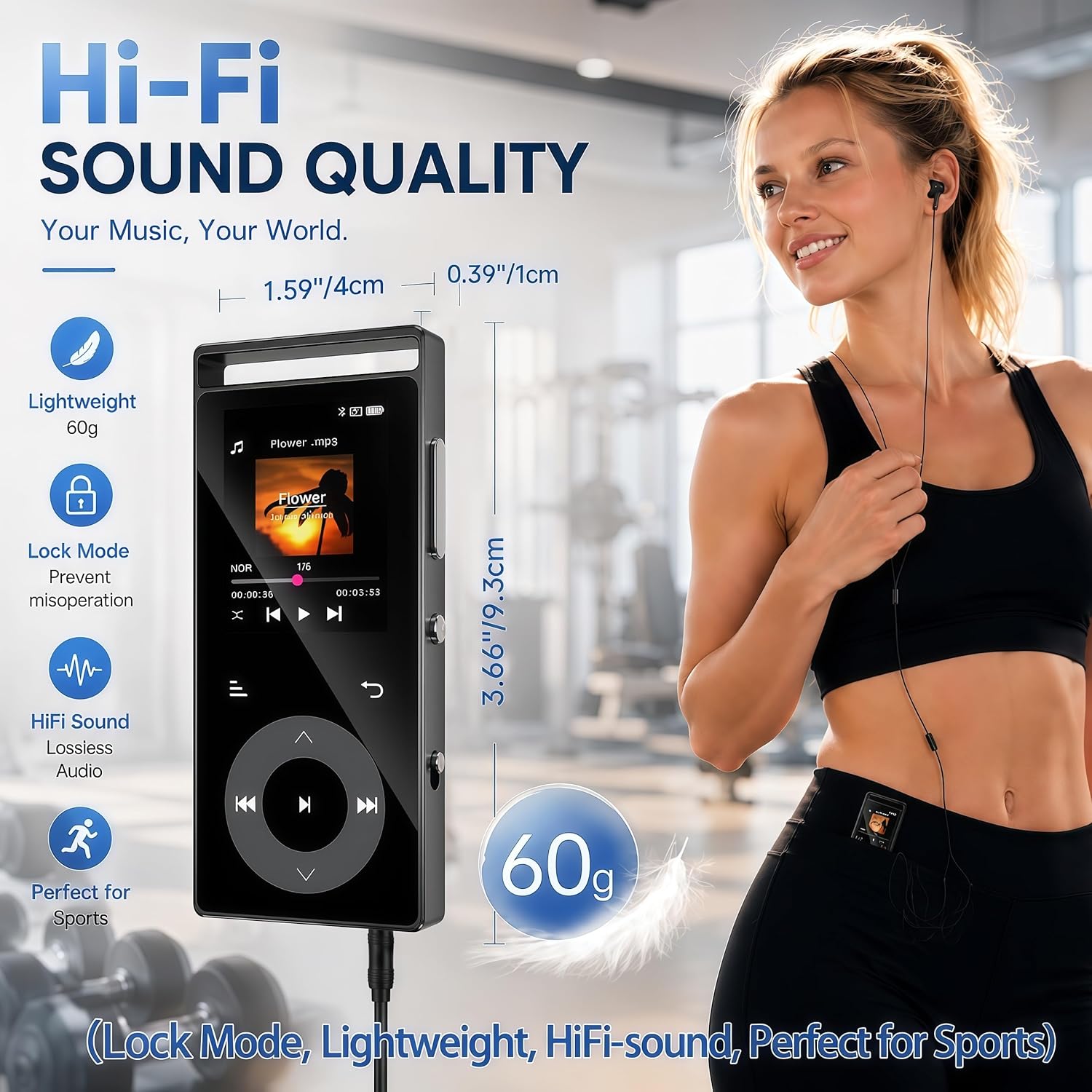 90GB MP3 Player Bluetooth 5.3, HiFi Sound Music Player with Touch Buttons | MP3 Players with Built-in Color Screen, E-Books, Earphones Included