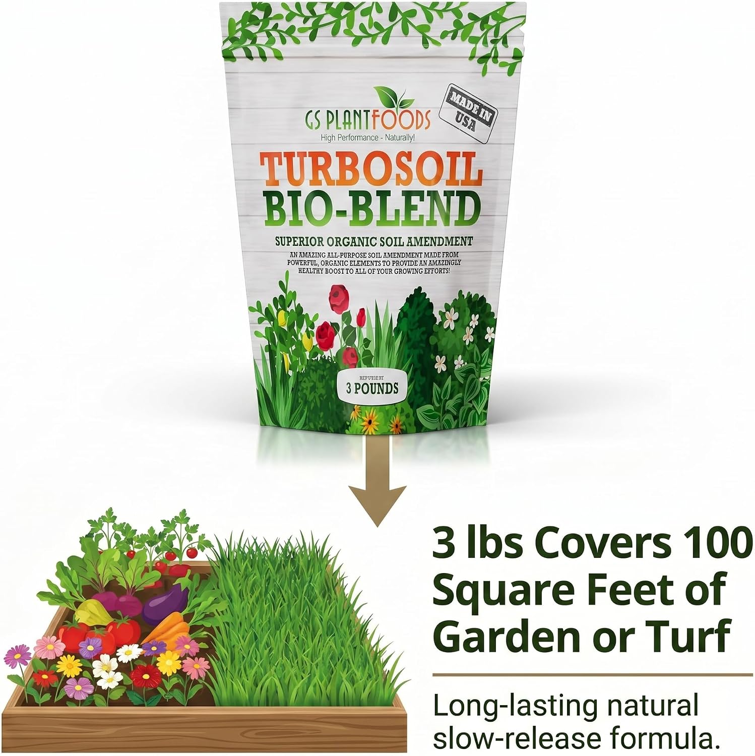 GS Plant Foods Turbo Bio-Blend Organic Soil Amendment Premium Brown 3 lbs