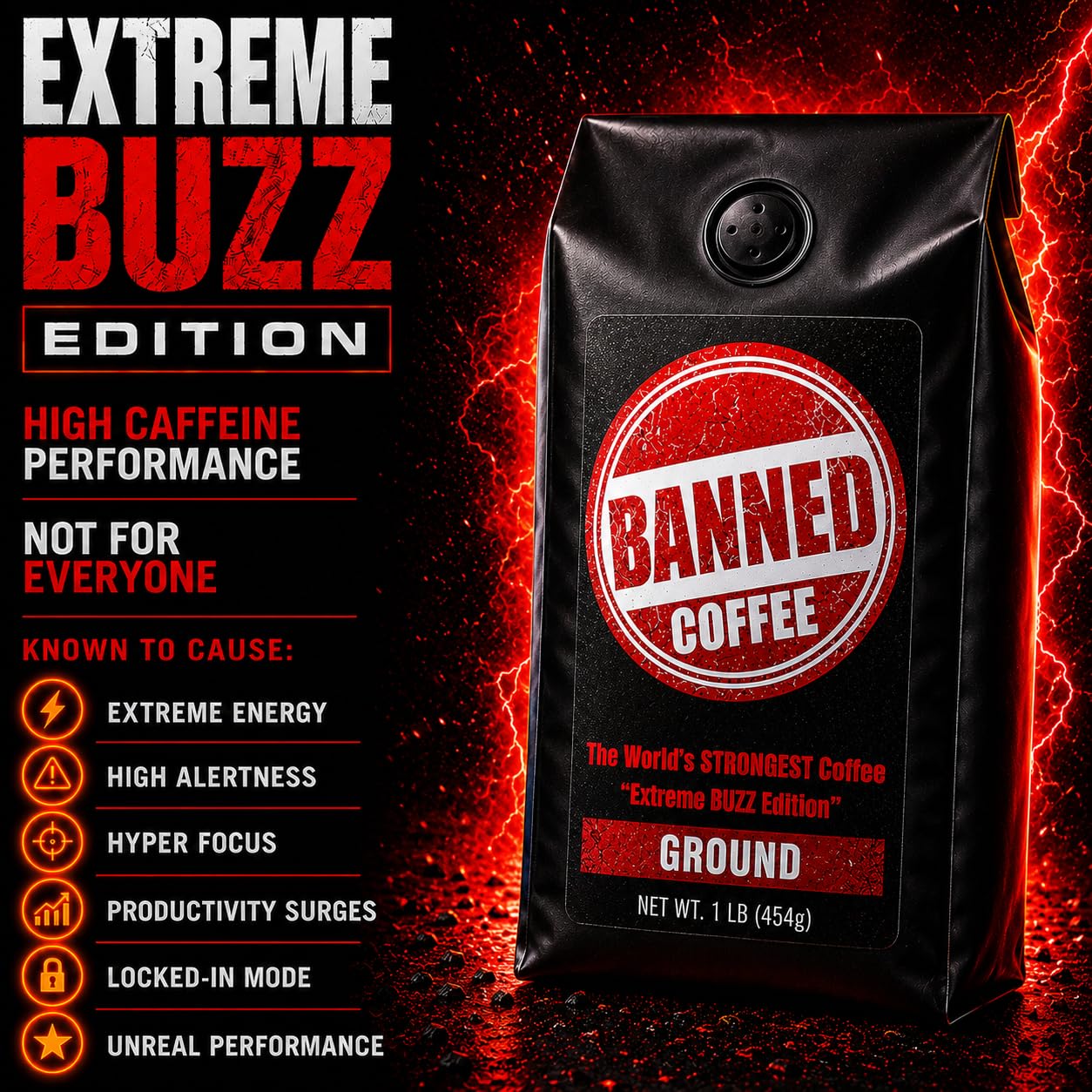 Ground Coffee | Strong Coffee | High Caffeine Coffee | Dark Roast | 16 oz | Extreme Energy. Clear Focus. Bold Flavor. Crafted for maximum
