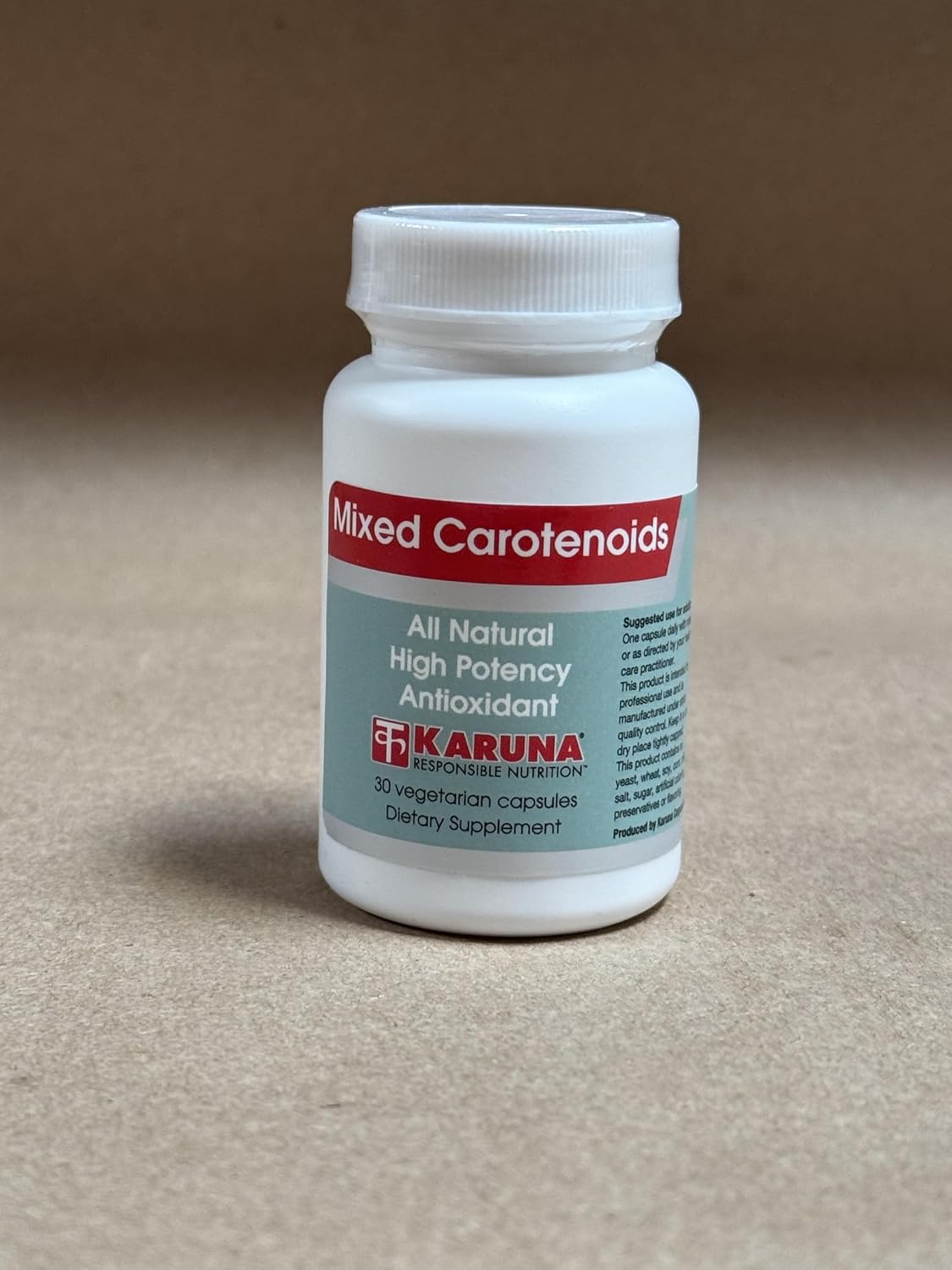 Karuna Mixed Carotenoids | 30 Vegetarian Capsules | Alpha- and beta-carotenes, Lutein 5mg, lycopene 2.5mg, zeaxanthin 246mcg