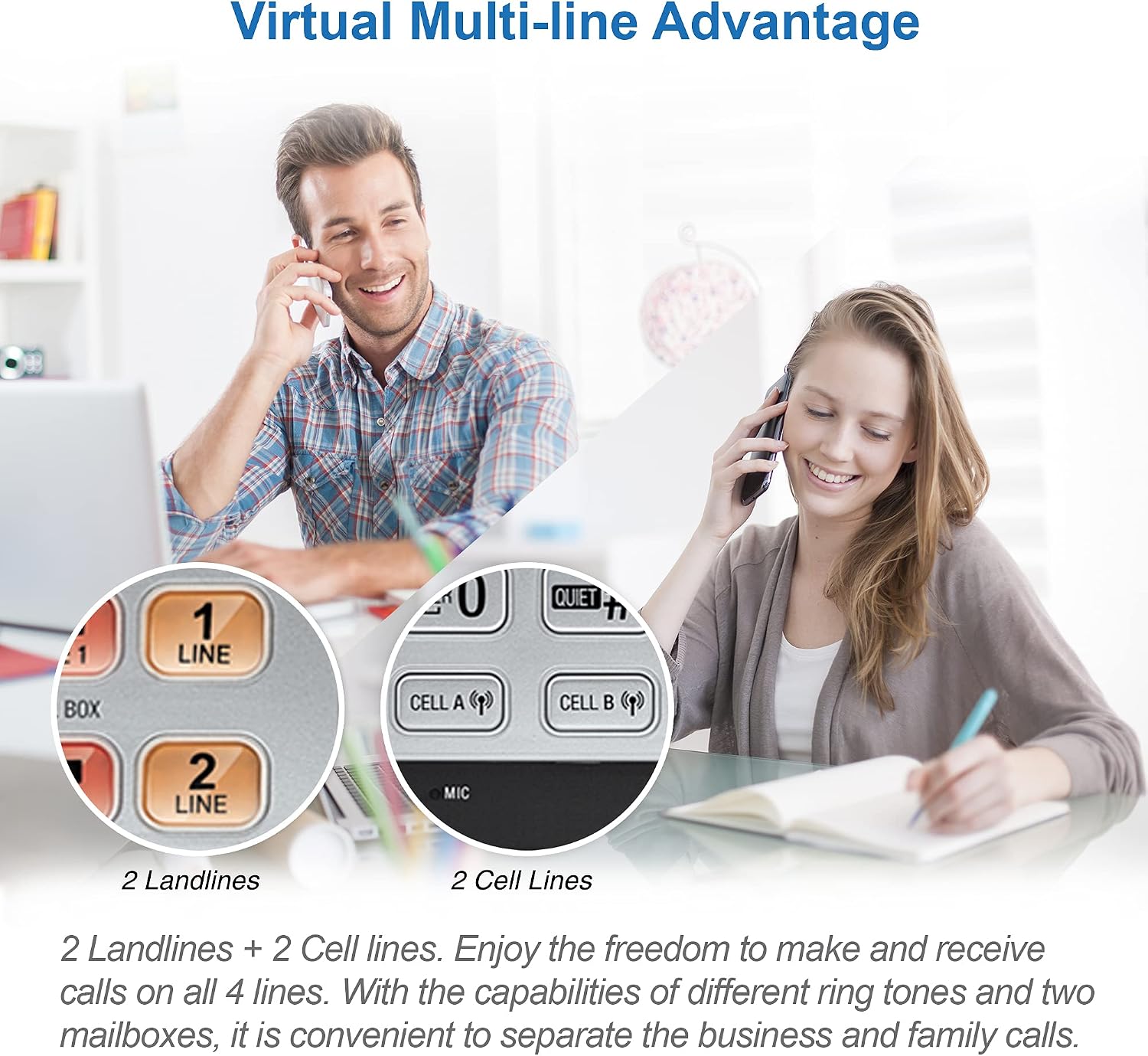 AT&T TL86103 2-Line Corded/Cordless Phone System for Small Business with Answering Machine, Connect-to-Cell Bluetooth, Caller ID, Intercom, Long Range & Expandable to 12 Handsets (Silver/Black)