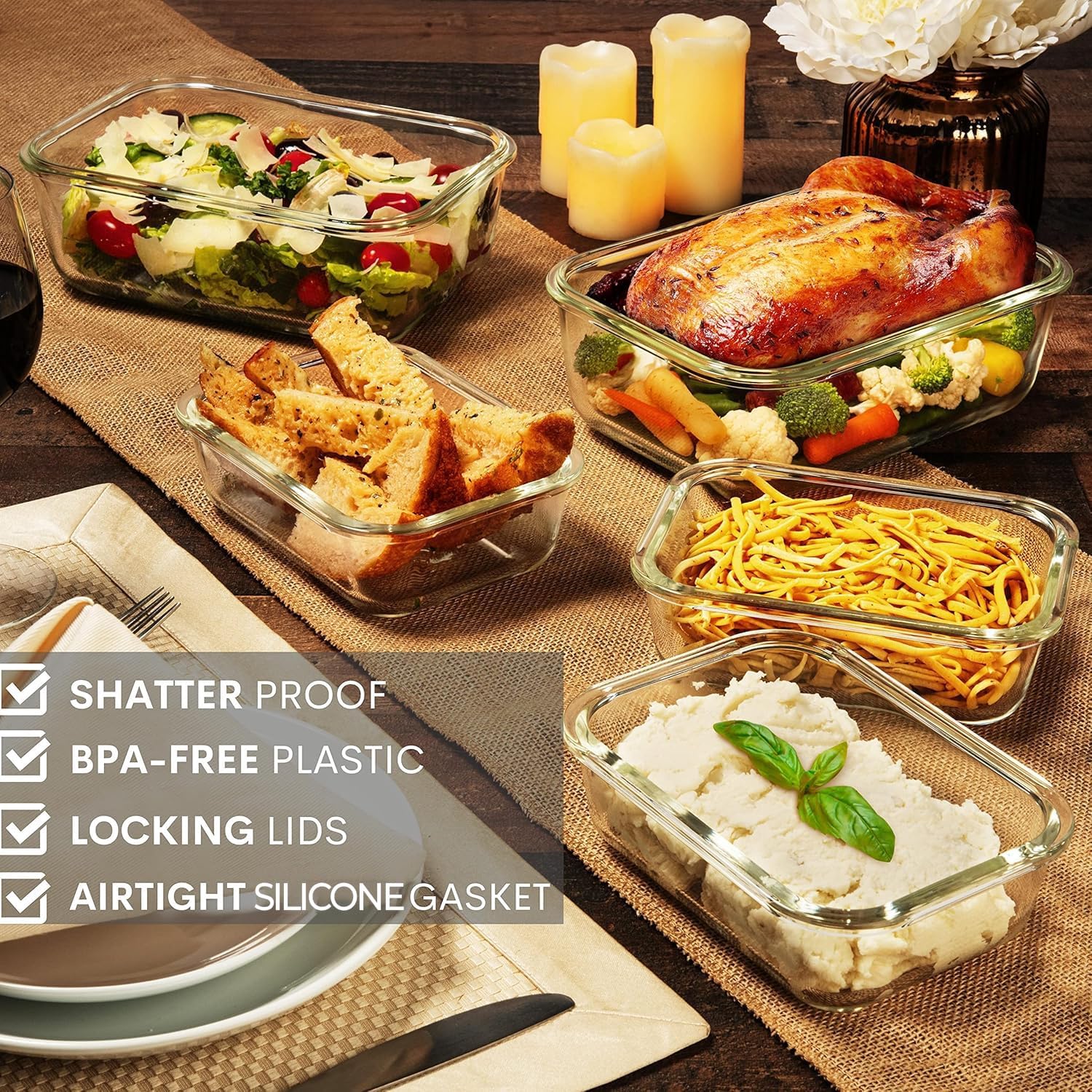 Razab 4 Pc (2700ML/ 91 Oz & 1520ML/ 51 Oz) Airtight Large Glass Food Storage Containers with Lids - BPA Free