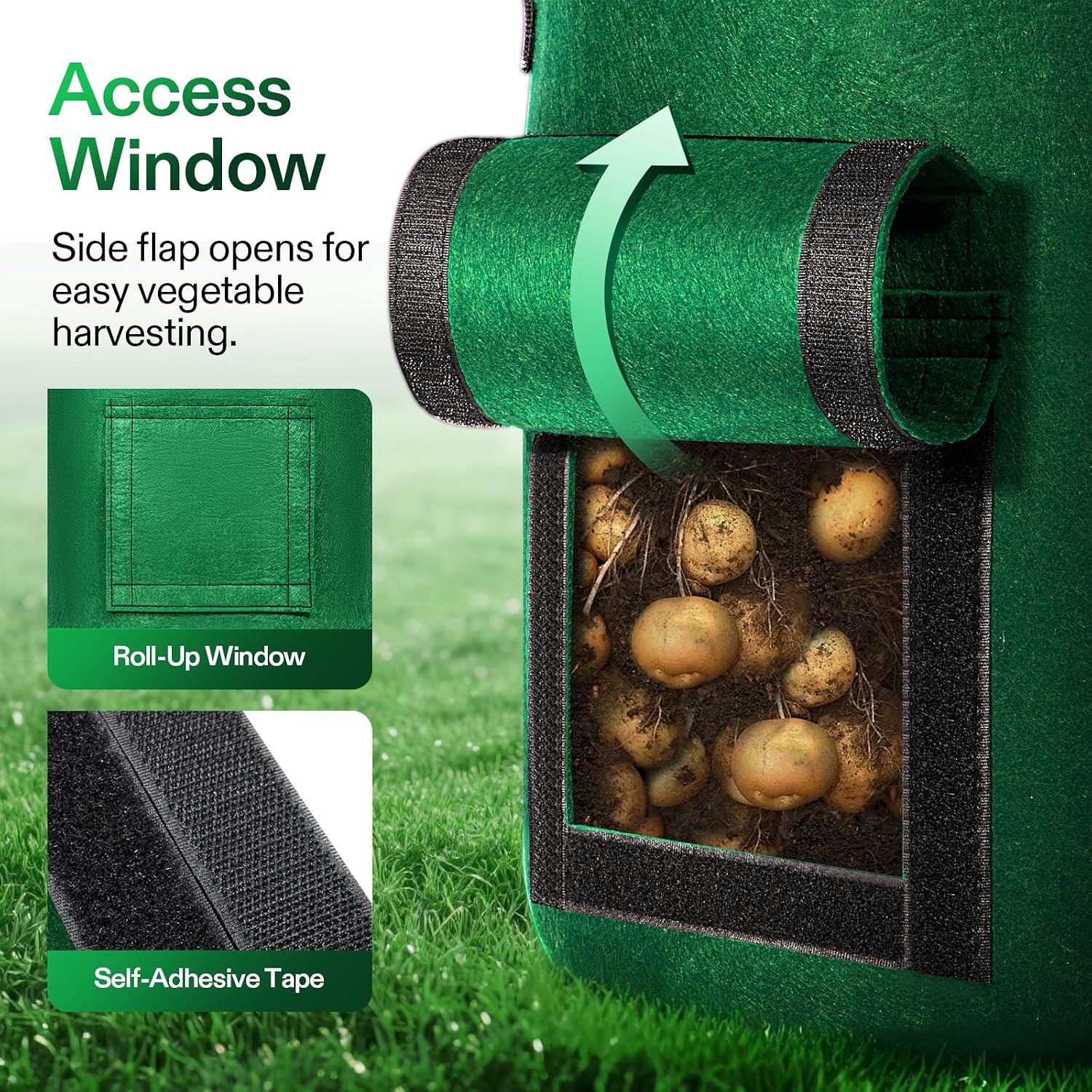 VIVOSUN 5-Pack 7 Gallon Potato Grow Bags, Roll-up Harvest Window