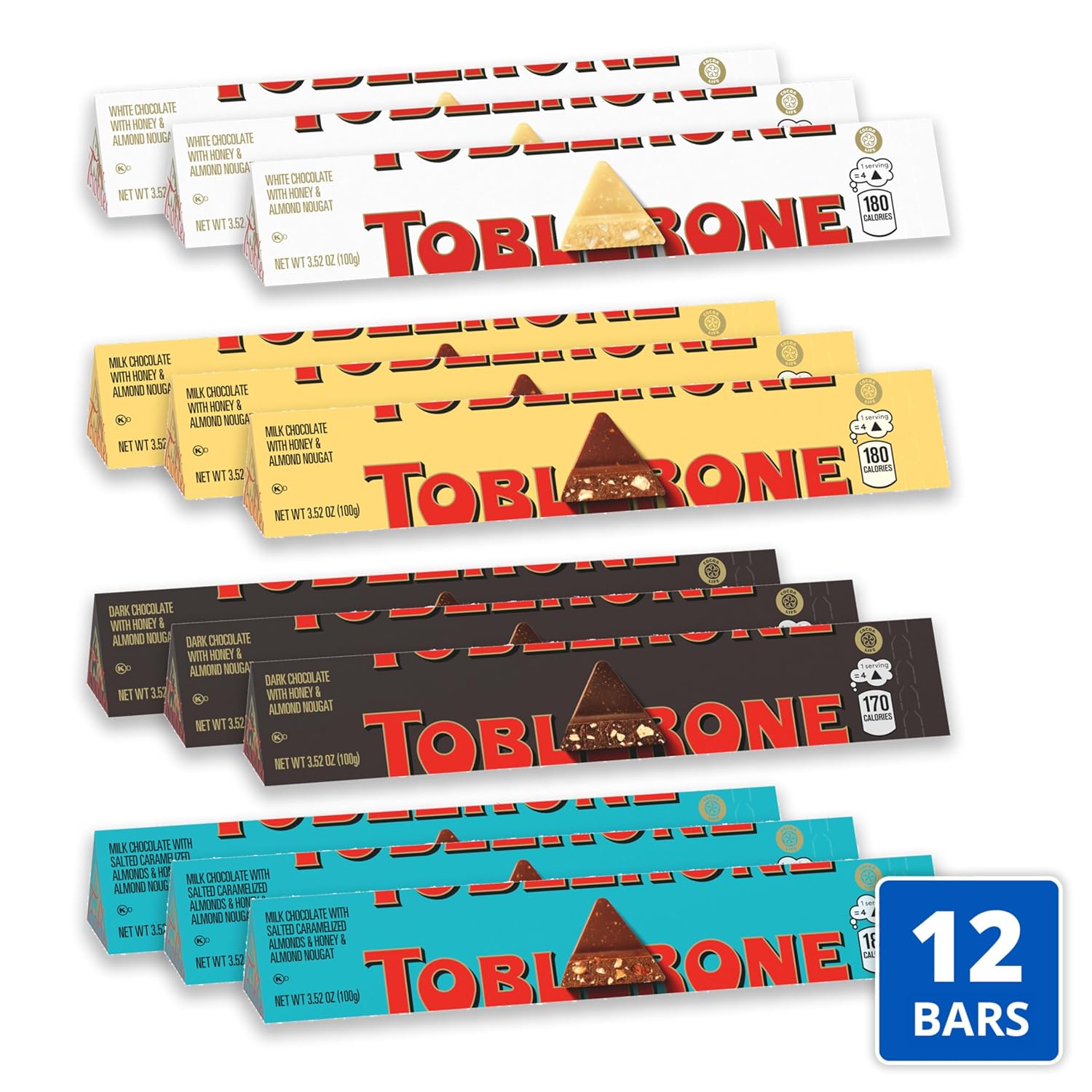 TOBLERONE Dark Chocolate Bar with Honey and Almond Nougat, 20 Bars | Bulk Chocolate