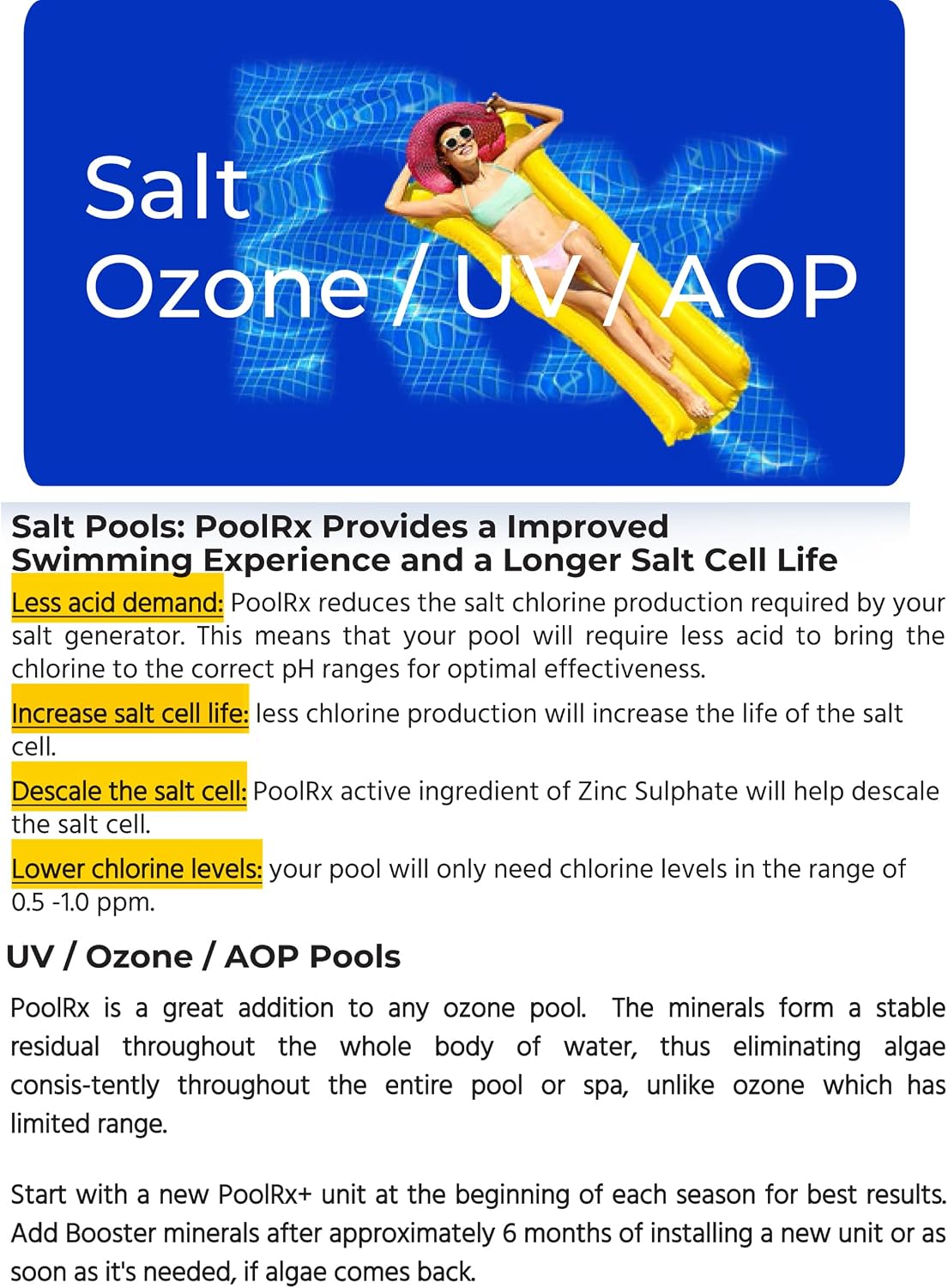 PoolRx Pool Unit #101001 6 Month Algaecide Blue Treats 7.5k-20k gallons, Single