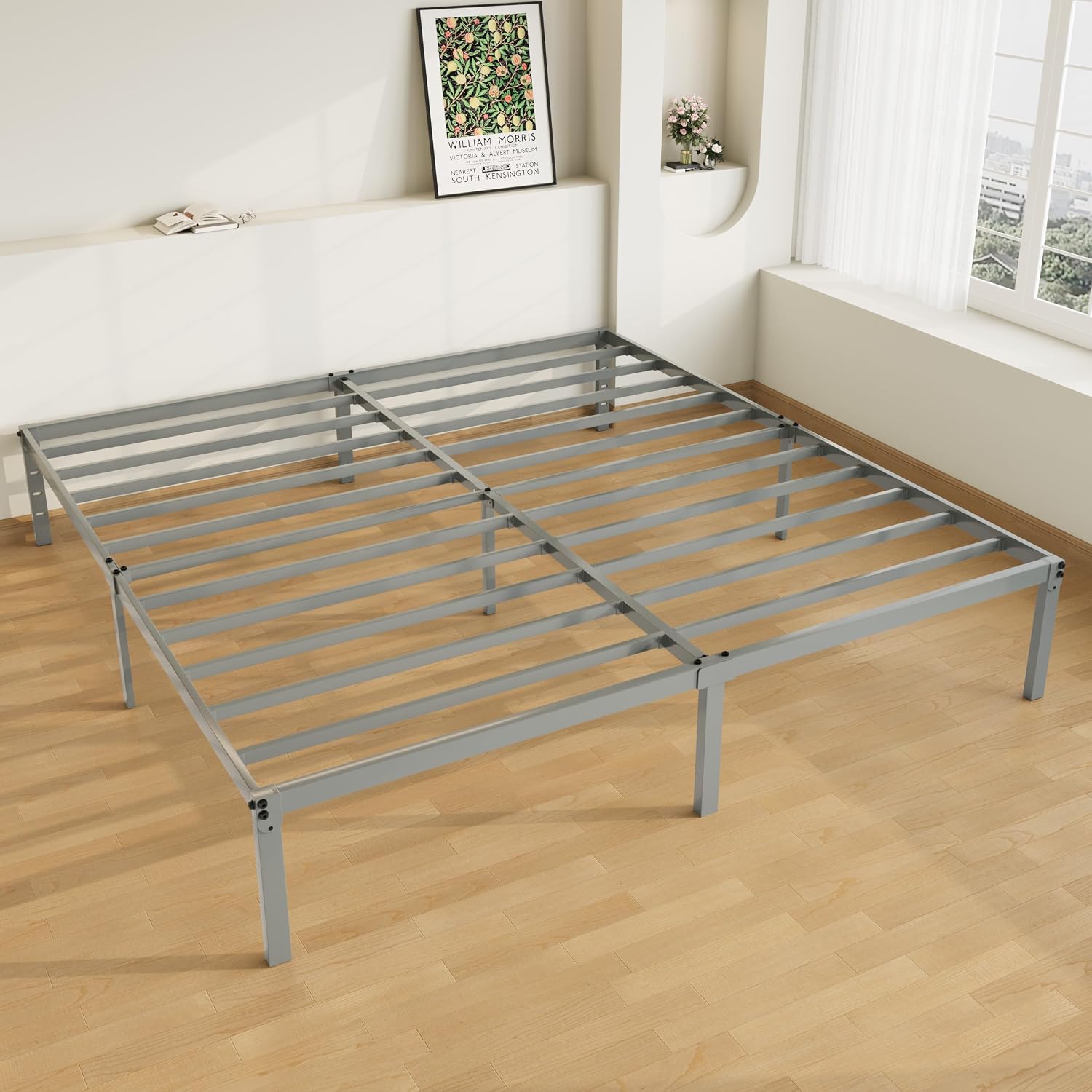Allewie Full Size Bed Frame, 14 inch Metal Platform Beds with Storage Space, No Box Spring Needed and Easy Assembly, White