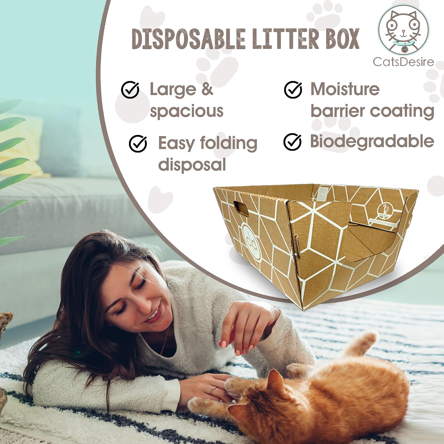 Cats Desire 3 - Pack Tallest Disposable Litter Boxes 8.5" Tall Tray - 17" Tall Enclosed High Sided Extra Large Cat Litter Tray Patented Made in USA
