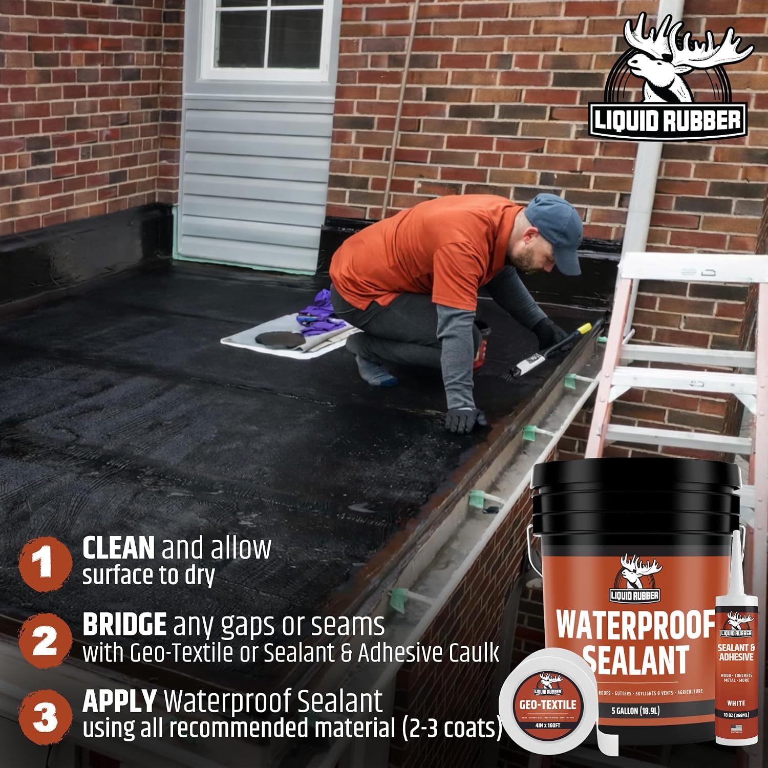 Liquid Rubber Waterproof Sealant - Roof & Gutter Coating, Black, 1 Quart | DIY Leak Repair Coating, Flexible Elastomeric Waterproofing Membrane for Flat & Low-Slope Roofs, Gutters, Concrete, Plywood
