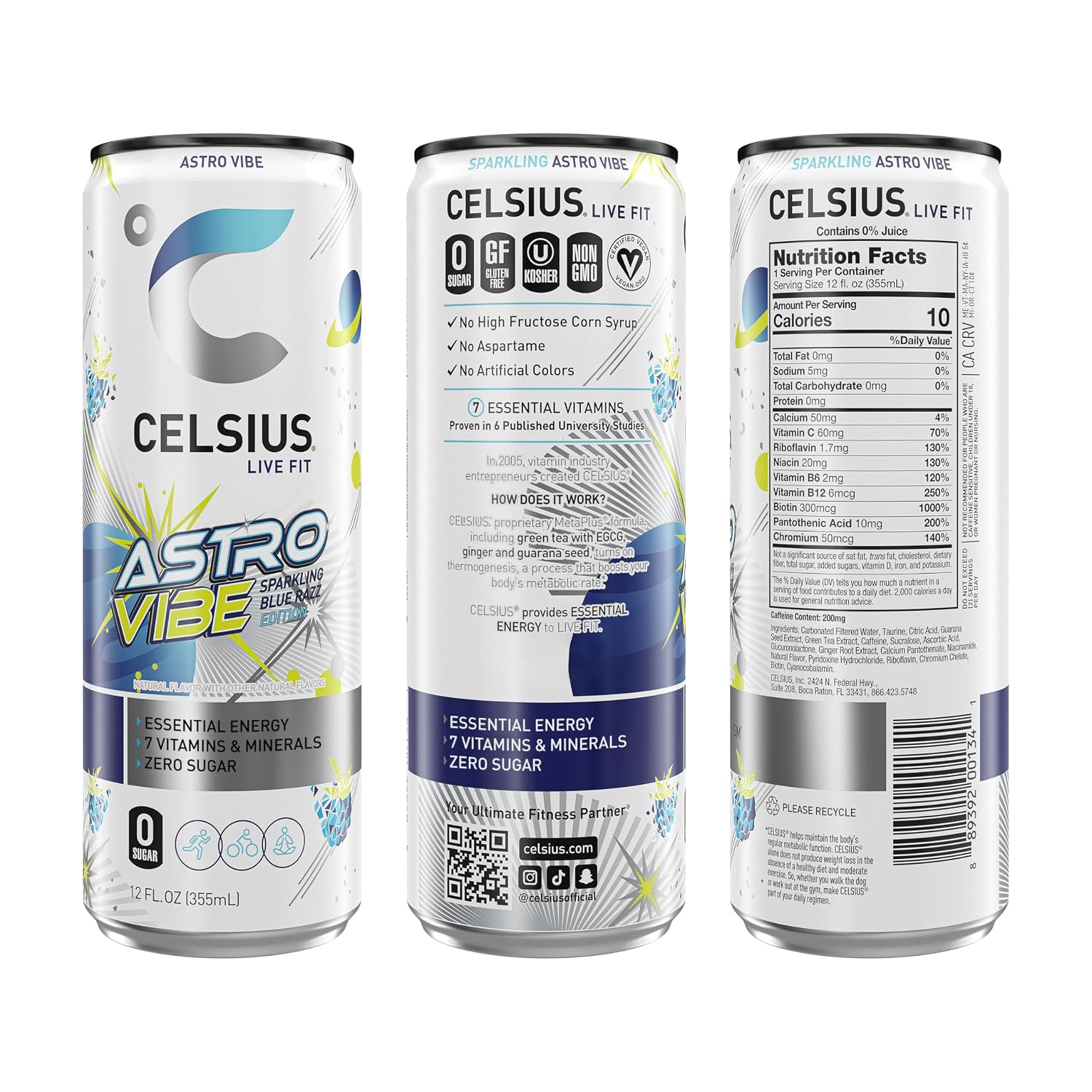 CELSIUS PEACH VIBE Sparkling White Peach, Sugar Free Energy Drink, 12 Fl Oz (Pack of 12)