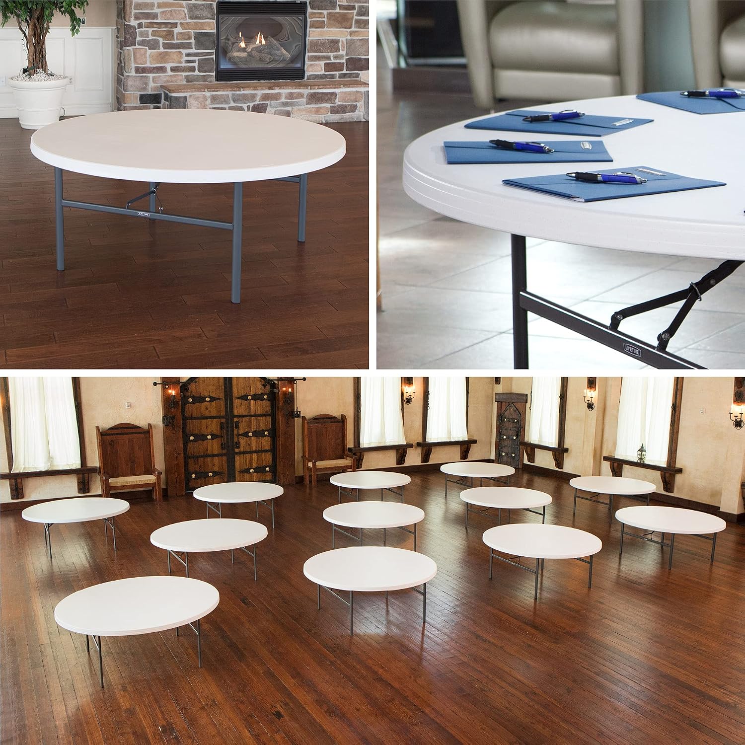 Lifetime 22673 Folding Round Table, 6 Foot, White Granite