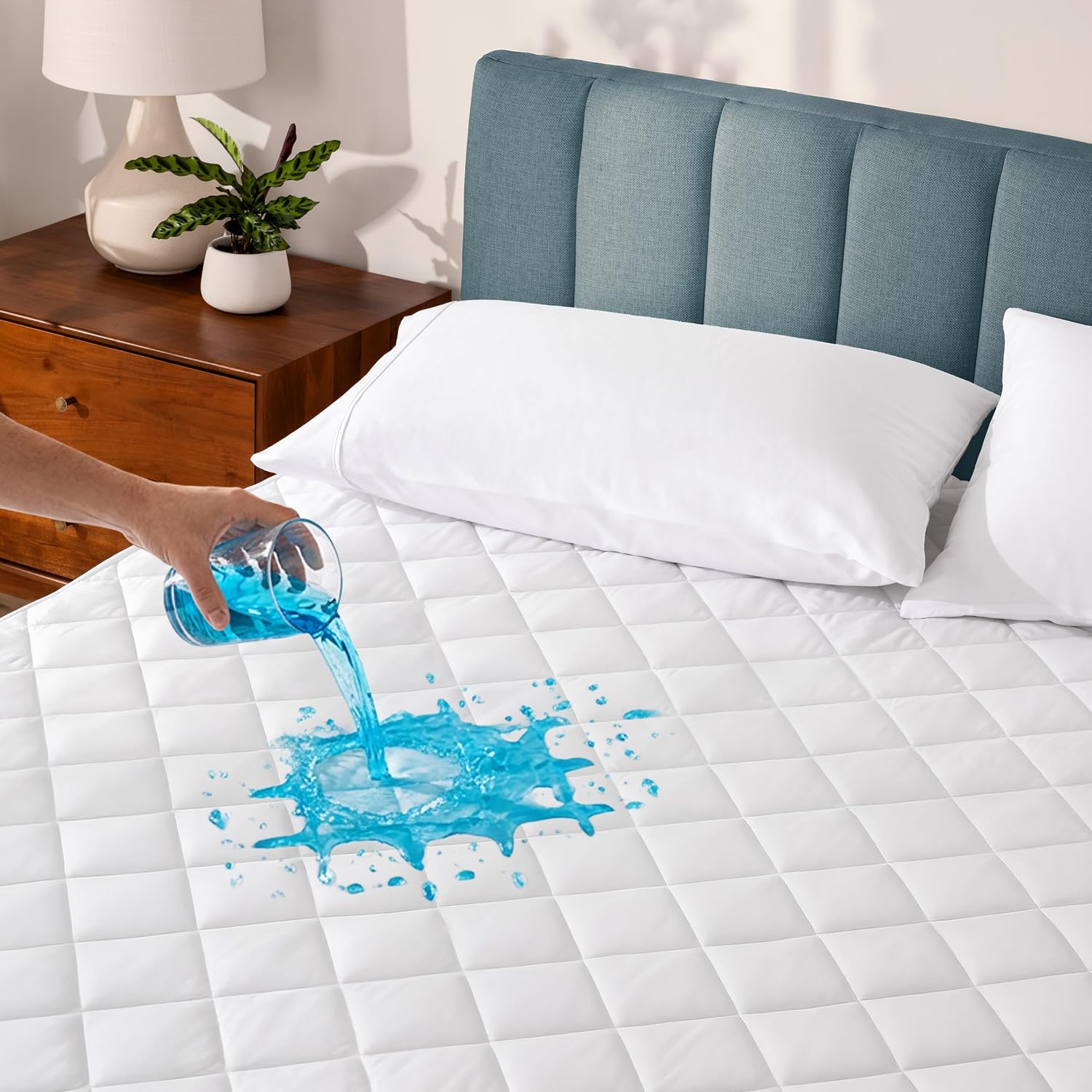 Bare Home Queen Size Mattress Protector - 100% Waterproof & Breathable - Premium Cooling Mattress Cover - Protects Against Spills - Vinyl Free Noiseless - Protect Your Mattress (Queen, White)