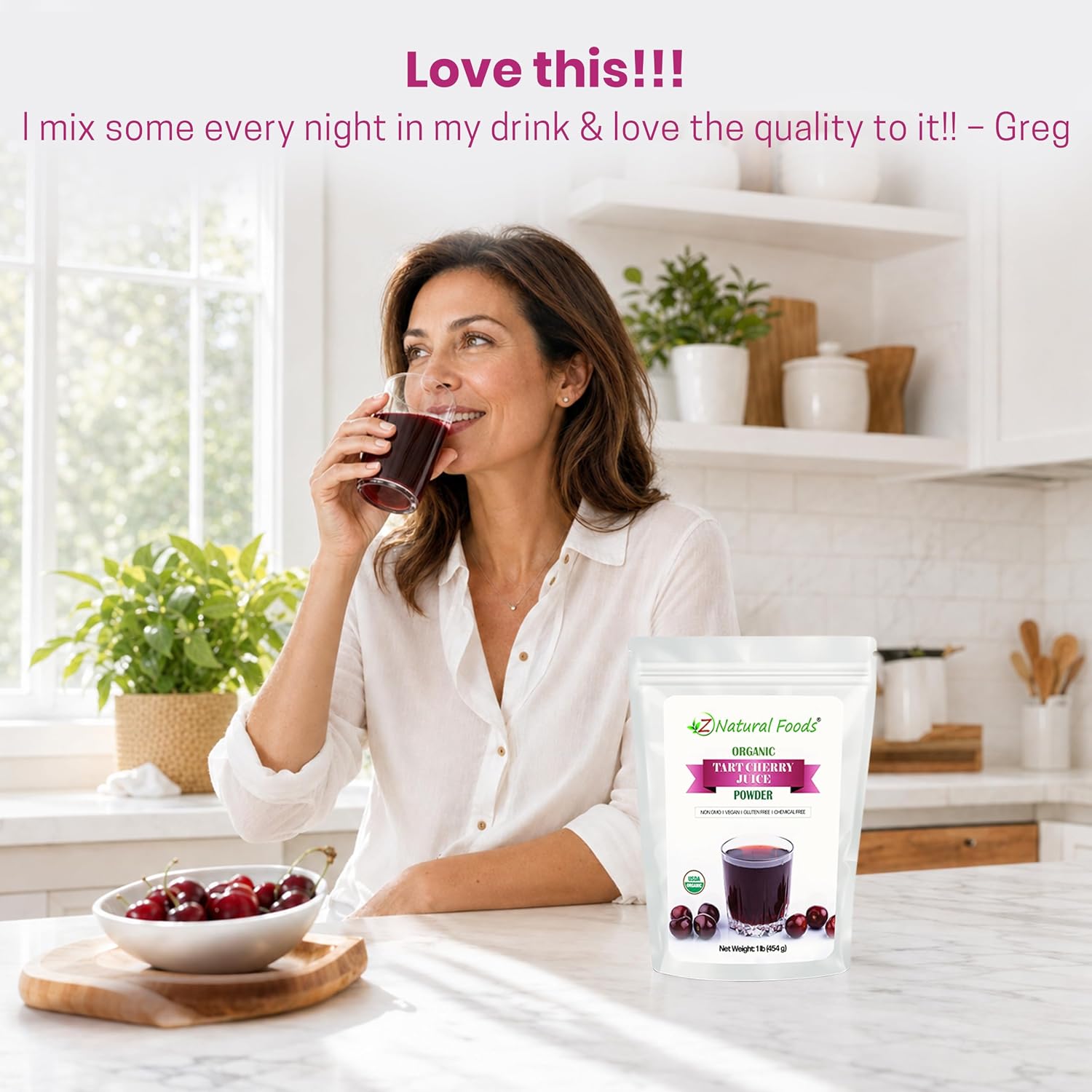 Z Natural Foods Organic Tart Cherry Juice Powder - Vegan, Kosher, 1 lb