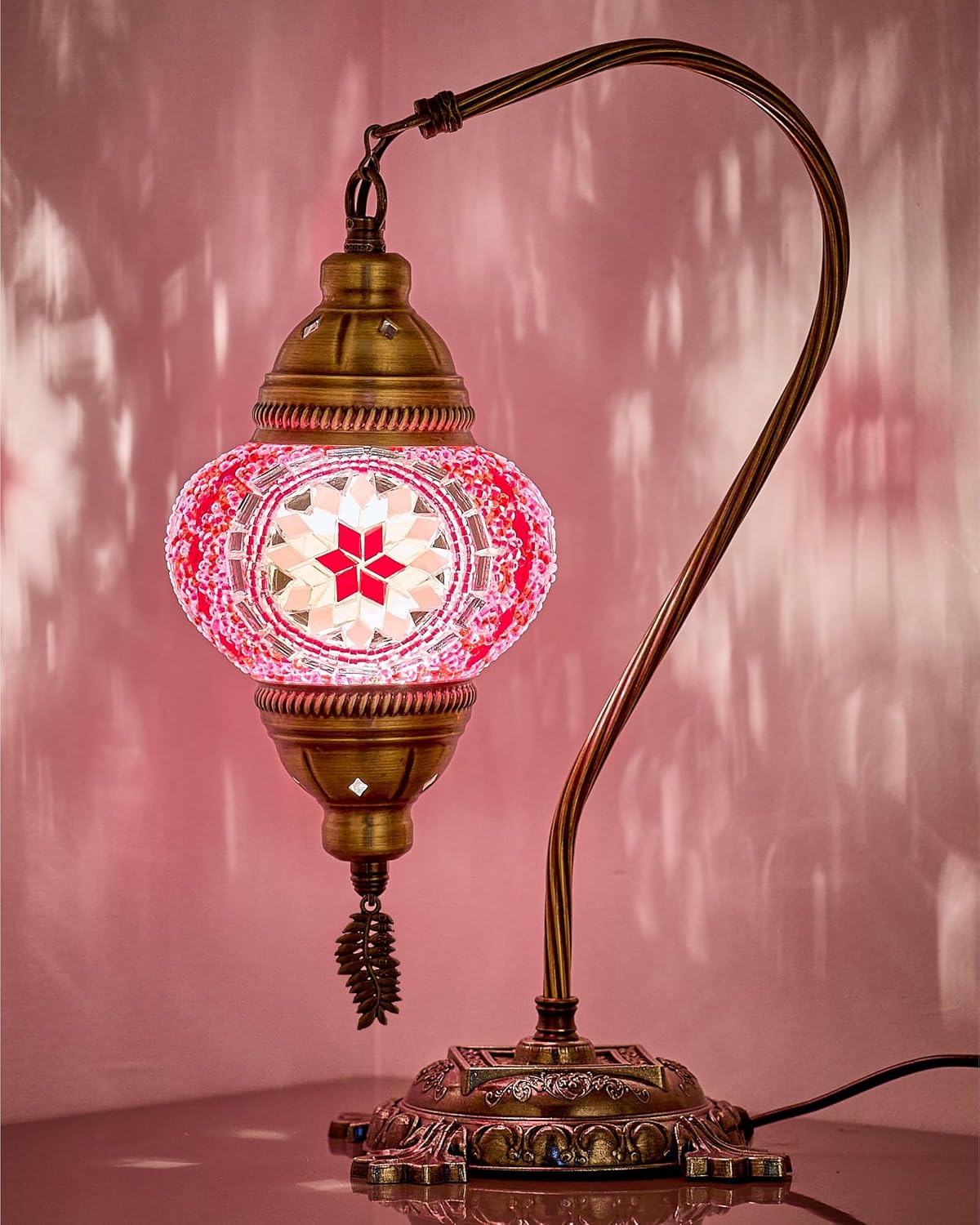 DEMMEX Turkish Table Lamp Moroccan Bedside Light Handmade Tiffany Mosaic Glass Boho Artisan Accent Lighting for Bedroom Living Room, Antique Brass Finish – 15" H, Multicolor