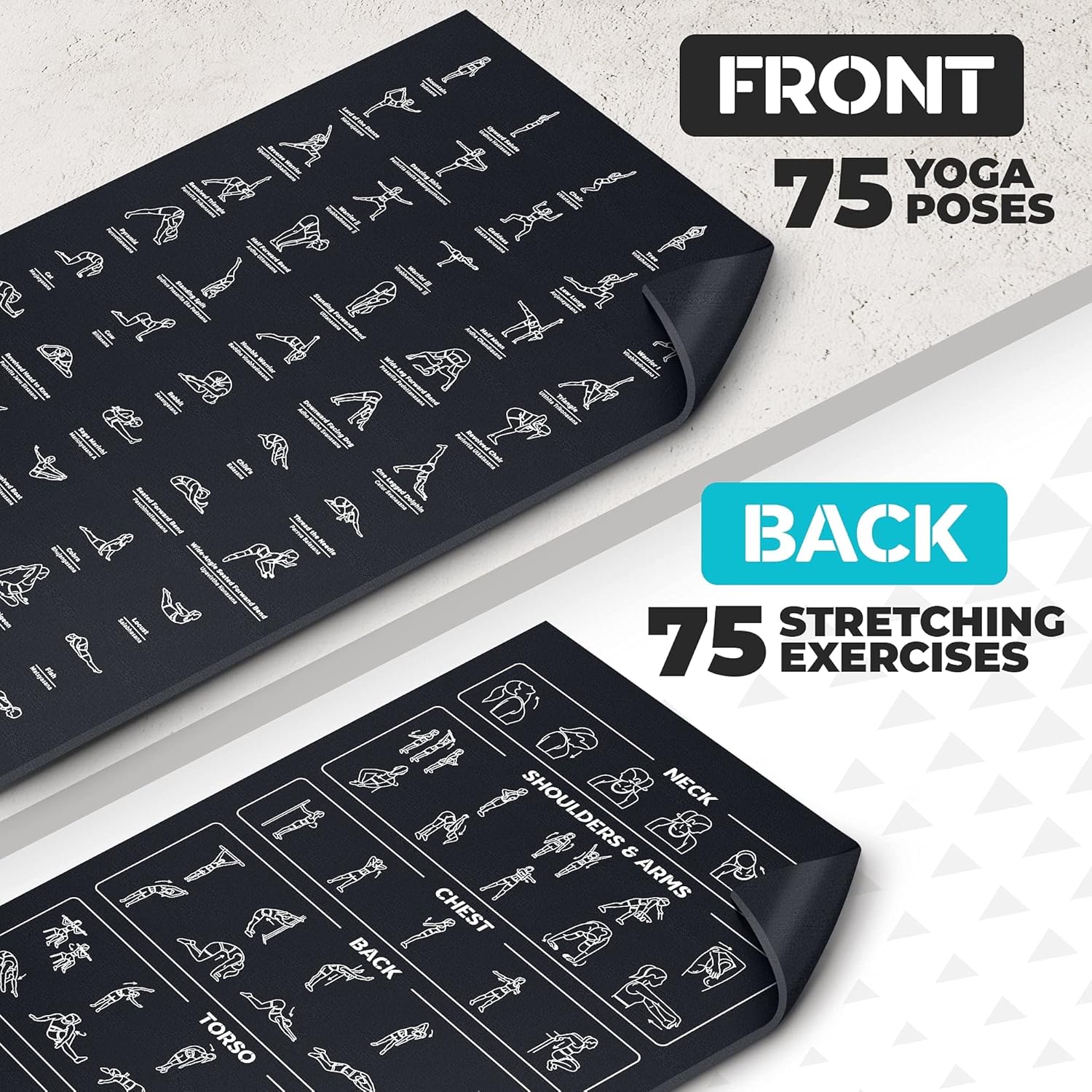 Instructional Yoga Mat with Carrying Strap: Cute Yoga Mat with 75 Illustrated Yoga Poses + 75 Easily-Followed Stretching Exercises - 1/4” Thick