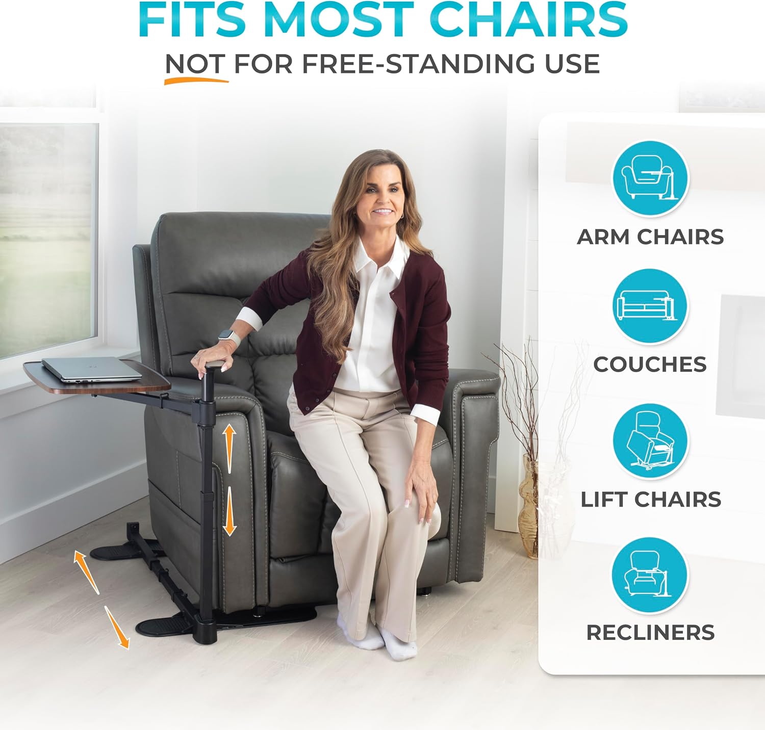 Stander Wonder Tray Plus, Adjustable Recliner Swivel TV Tray with Standing Handle for Seniors & Elderly Adults