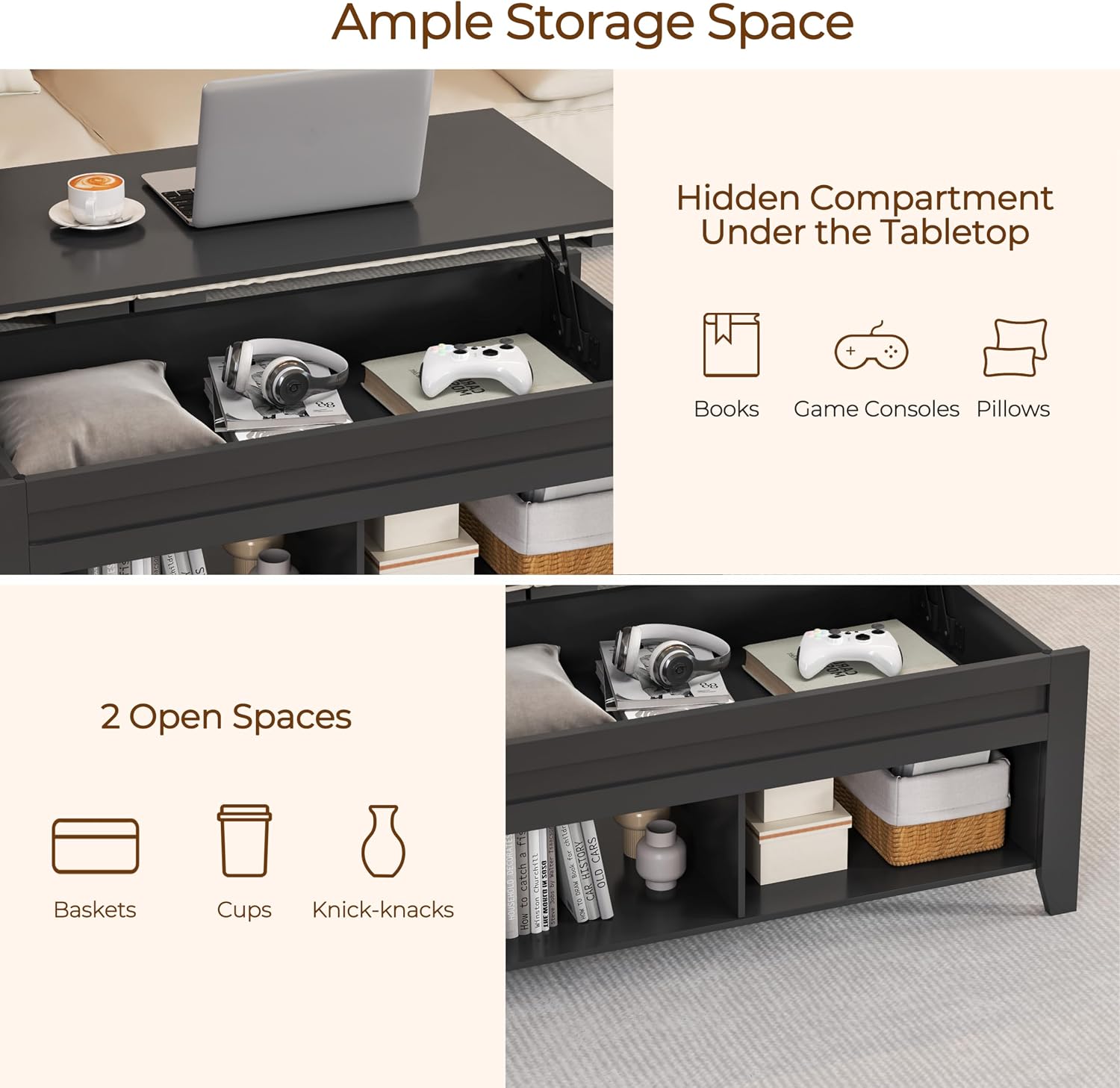 Yaheetech Lift Top Coffee Table with Hidden Storage Compartment Gray 47.5in