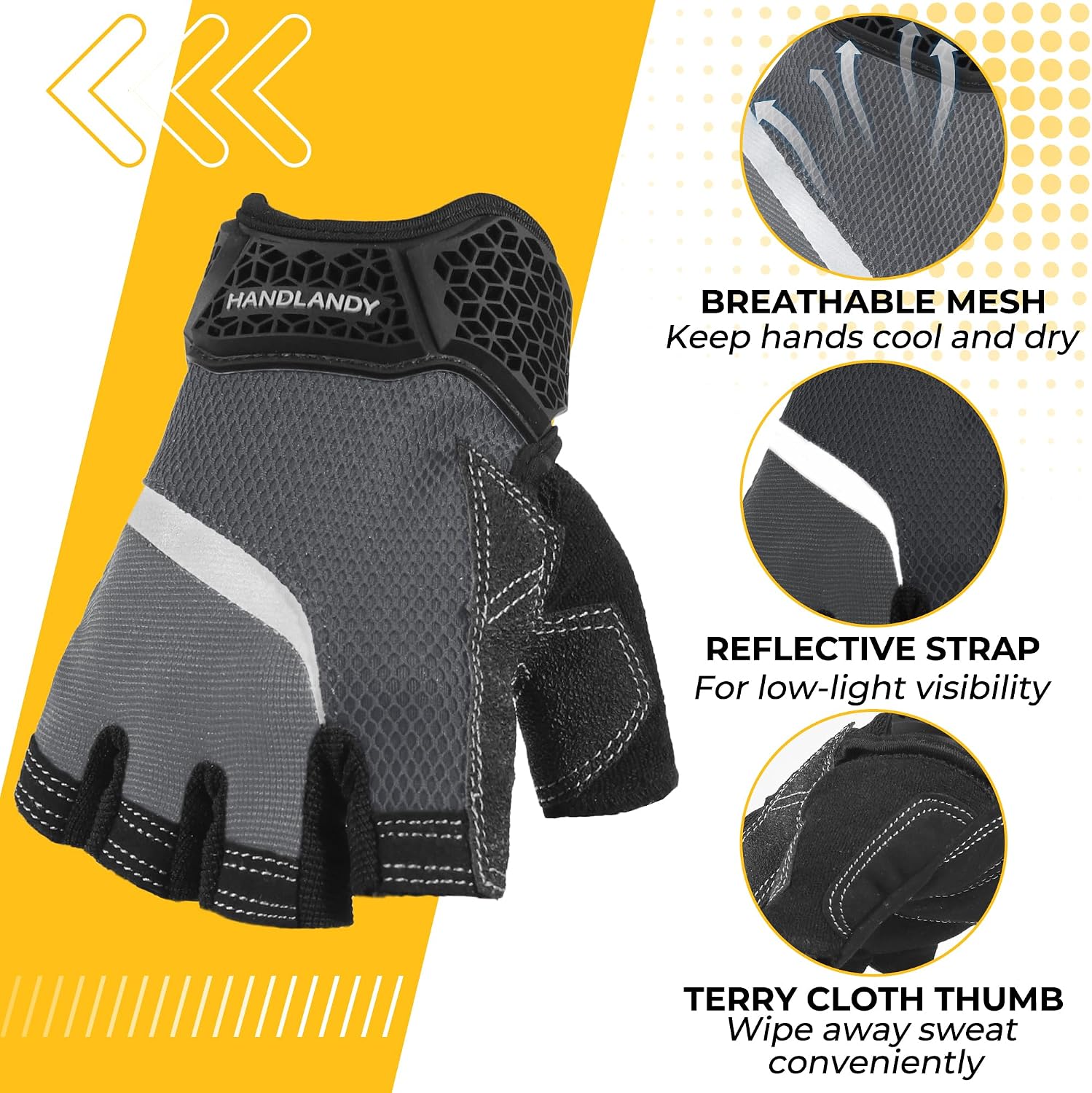HANDLANDY Framer Work Gloves Open-Finger Carpenters Gloves, Fingerless Gaming Gloves for Tactical Shooting, Airsoft, Hunting, Police Work and Hiking L