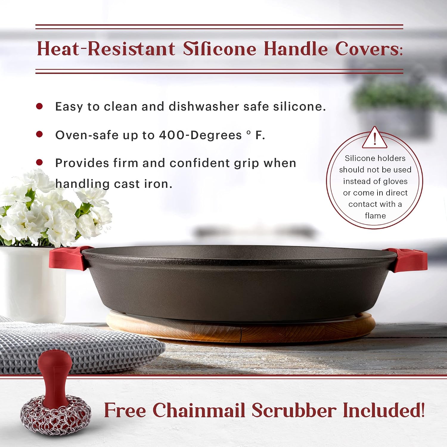 Cuisinel Cast Iron Skillet with Lid - 10"-Inch Pre-Seasoned Frying Pan + Glass Cover + Heat-Resistant Handle Holder - Indoor/Outdoor Use - Grill, Stove, Camp Firepit, Induction - Oven Safe Cookware