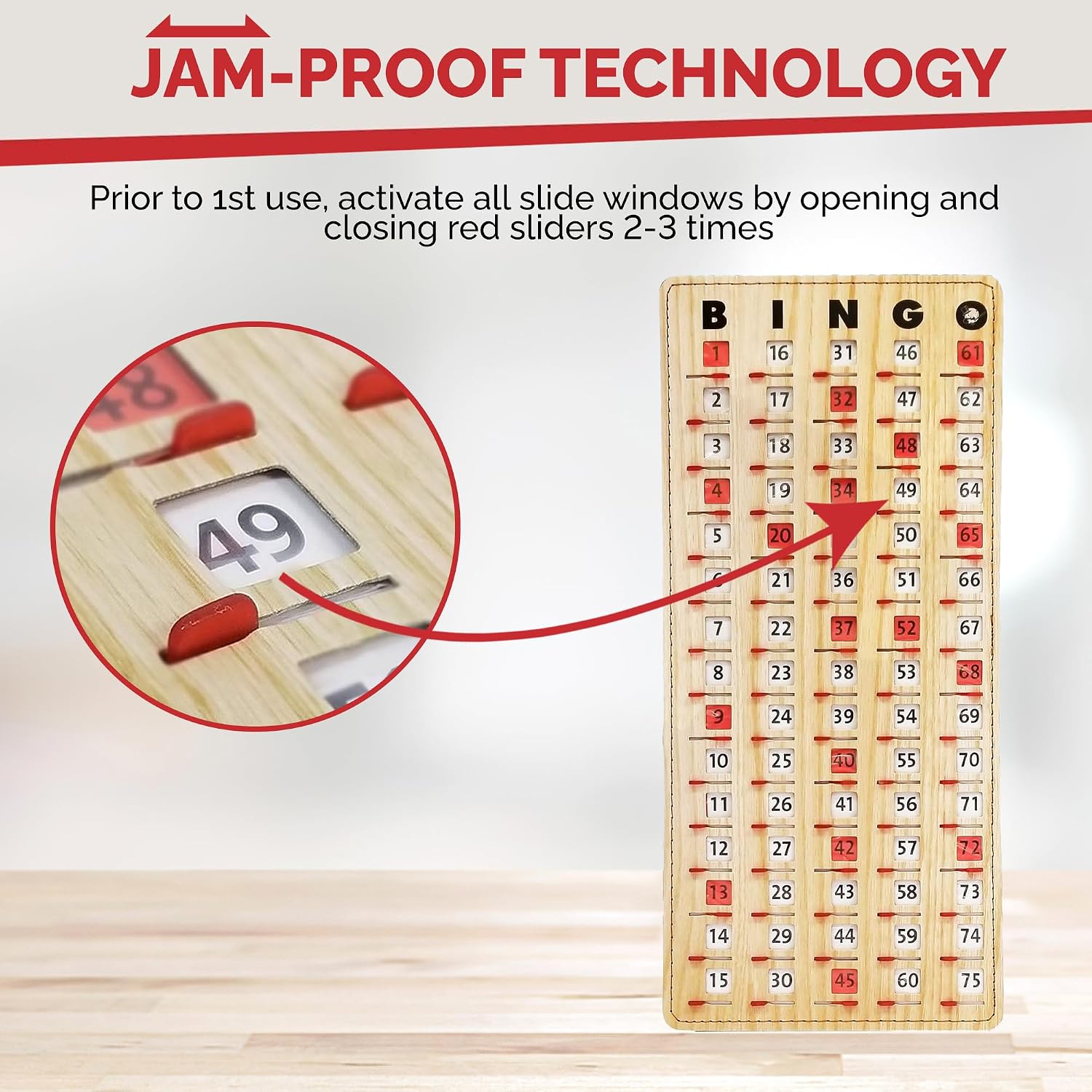 MR CHIPS Large 14.75" L x 6.75" W Jam-Proof Finger Tip Bingo Master Board Card with Large 3/4" Sliding Windows, Thick 5 Ply Cardboard, Gold Rush Style