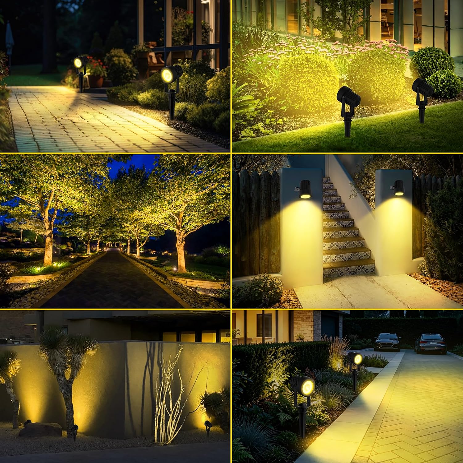T-SUN Solar Spot Lights Outdoor, Dual Head Solar Spotlights, Cool White | IP65 Waterproof, 2 Brightness Modes, Dusk to Dawn Solar Uplights for Garden, Yard, Pathway, Patio, Lawn