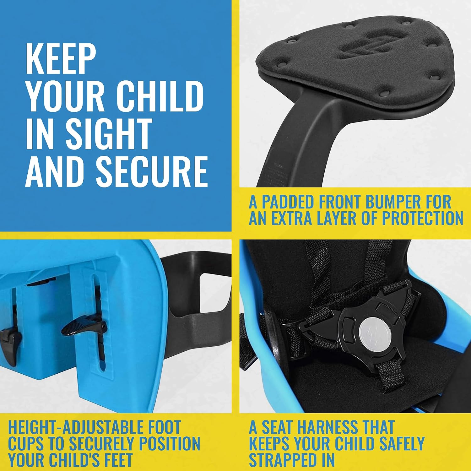 KaZAM Front-Mounted Child Bike Seat – Kangaroo & Wallaby Models with Padded Front Bumper/Dashboard