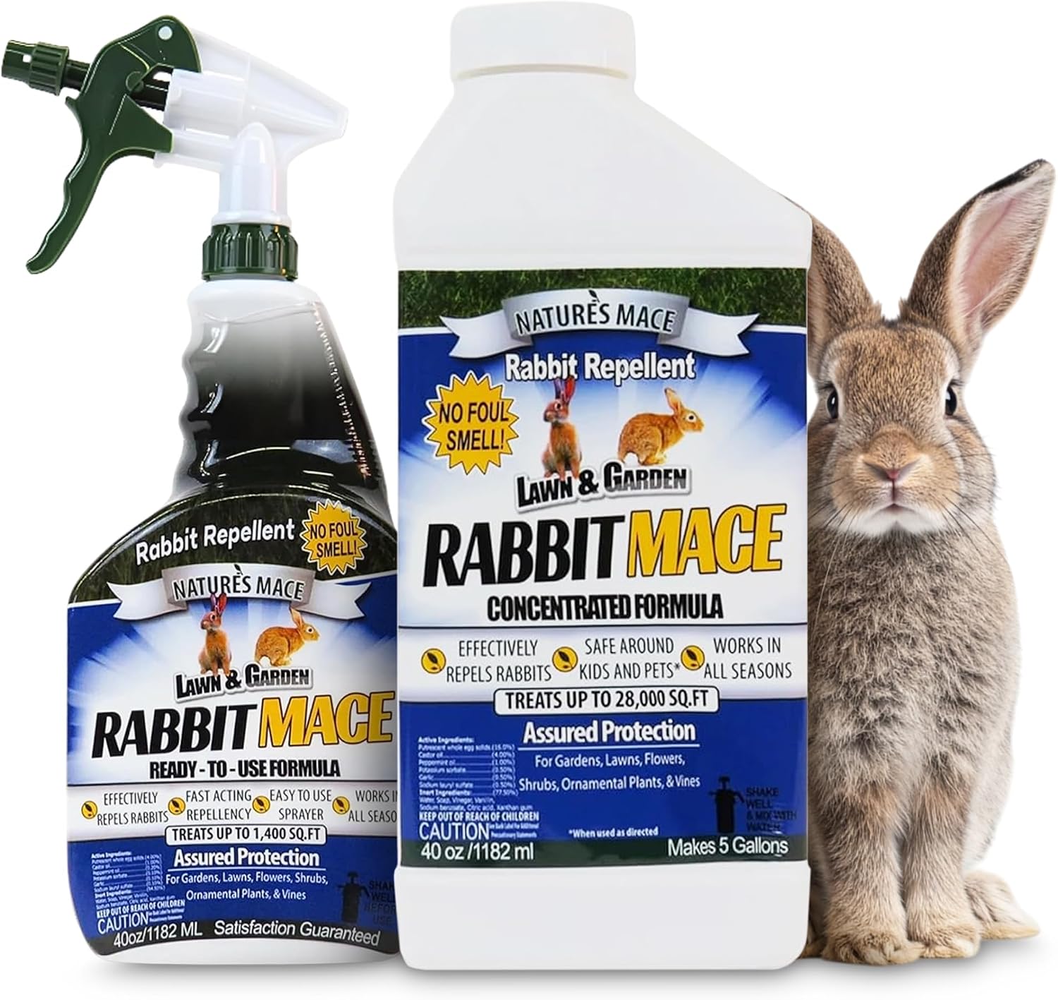 Nature's MACE Rabbit Mace Rabbit Repellent Spray & Concentrate Kit | Outdoor Rabbit Repellent, Covers 29,400 Sq Ft, Mint Scent, Safe Around Pets, People & Plants.