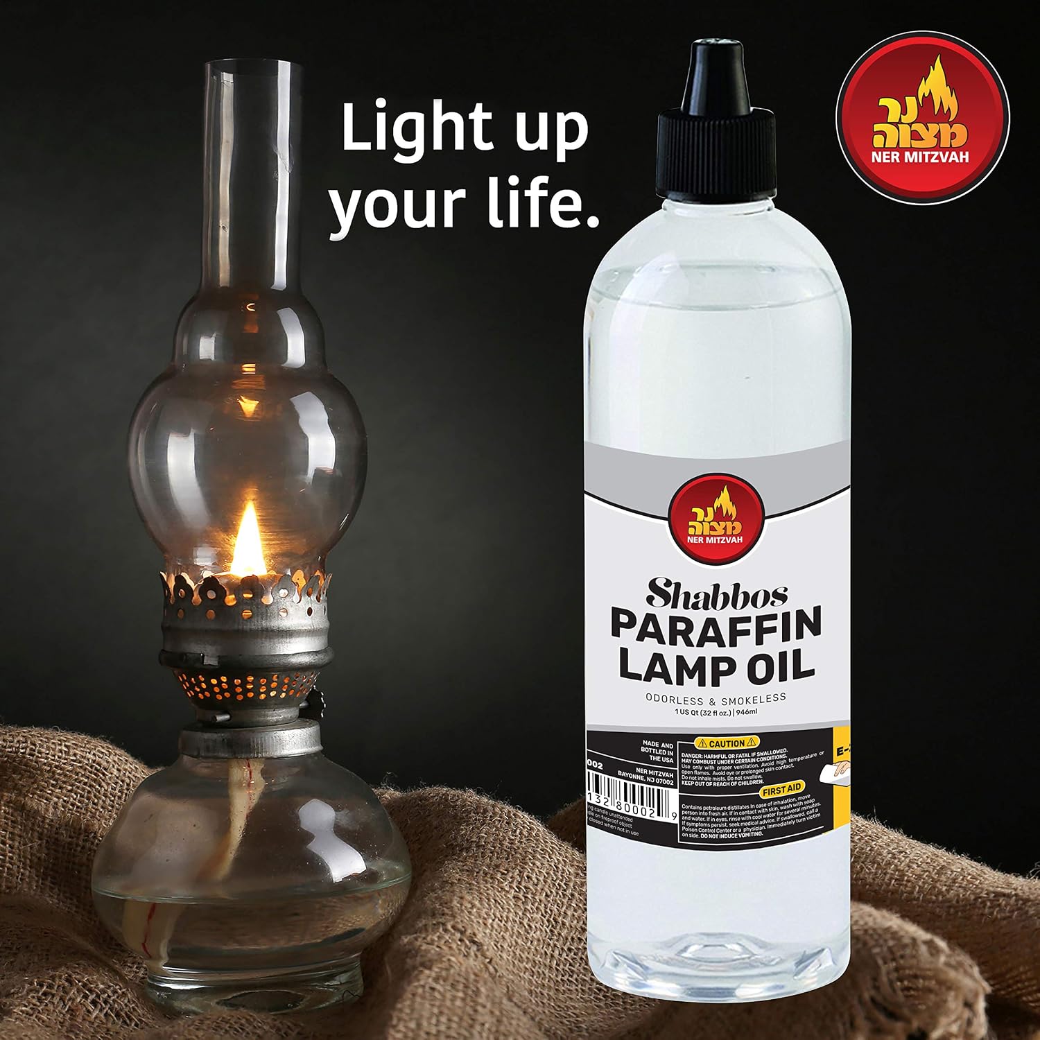 Ner Mitzvah Paraffin Lamp Oil, Clear Smokeless, Odorless, Clean Burning Fuel for Indoor and Outdoor, Use with E - Z Fill Cap and Pouring Spout, 32oz