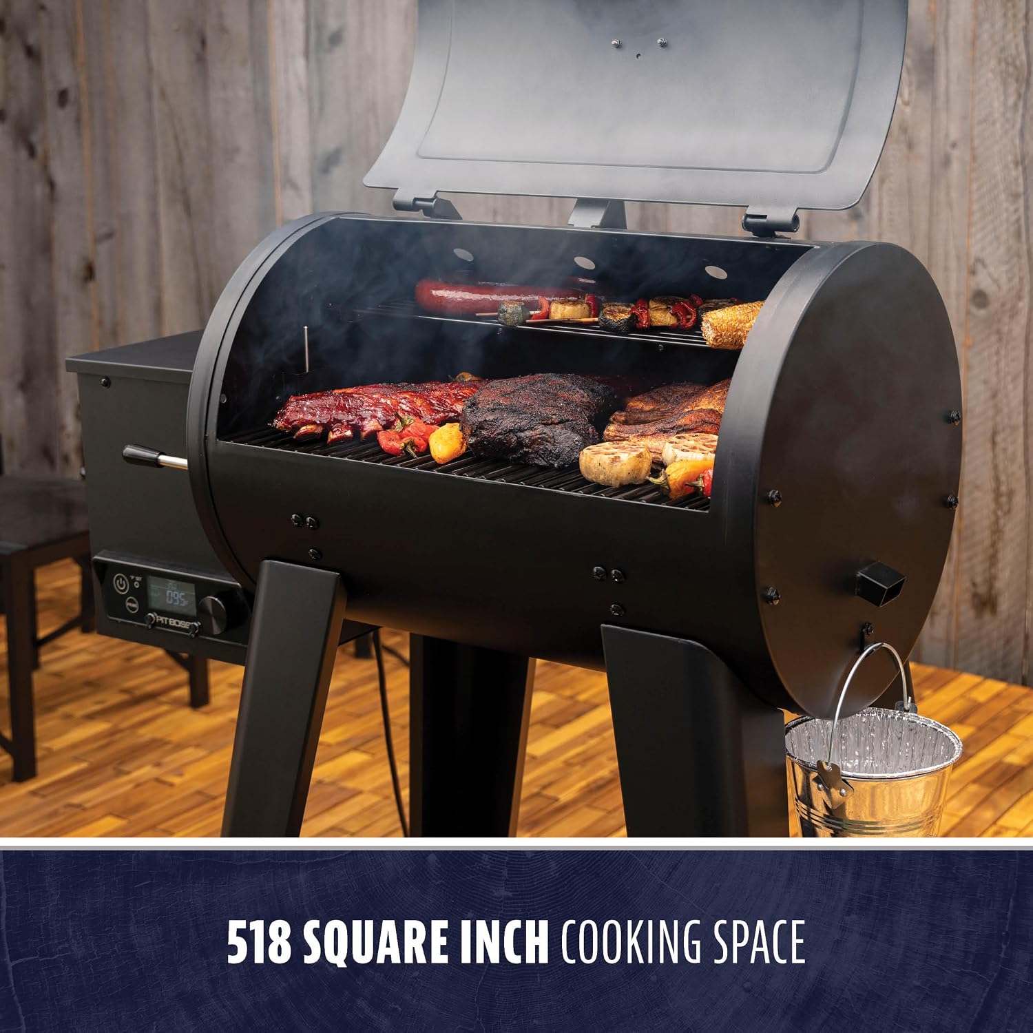 Pit Boss 500 FB2 Series Wood Pellet Grill & Smoker with Flame Broiler and LCD Digital Controller, 518-Sq. In. Cooking Space, 180°F to 500°F Temperature Range, Meat Probe, 5 lb. Pellet Hopper, Black