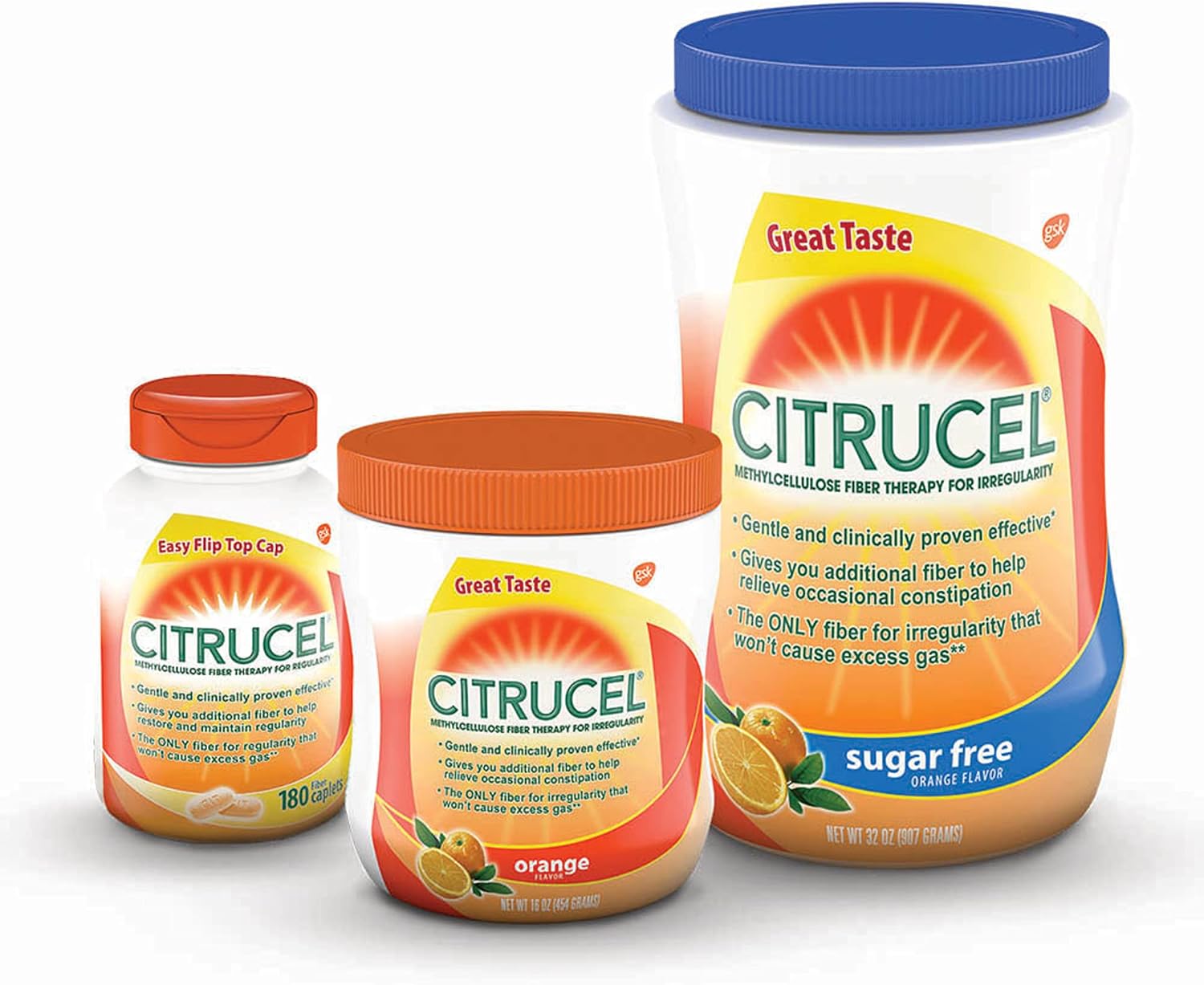 Citrucel Powder Fiber Therapy for Occasional Constipation Relief, 16.9 oz | Sugar Free, Methylcellulose Fiber Therapy for Irregularity That Won't Cause Gas, Orange Flavor