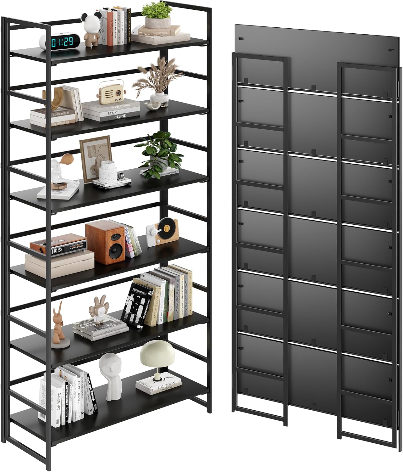 Vintage Multifunctional Folding Bookshelf, No-Assembly Plant Stand Storage Rack Shelves for Home Office (Fire, 5-Tier)