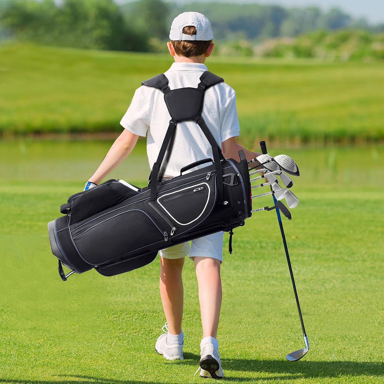 VEVOR Golf Cart Bag with 14 Way Organizer Divider Top, Premium Cart Bag with Stand, Durable Golf Bags with Handles & Dust Cover & Detachable Dual Strap for Men & Women