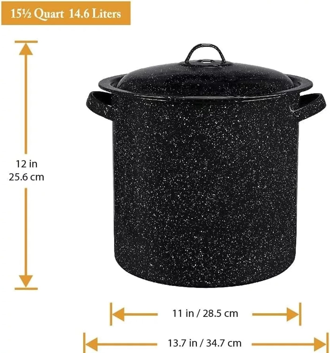Granite Ware 15.5 Qt Stock Pot with Lid - Speckled Black | Graniteware Stockpot, 15.5 Qt, Porcelain Fused To Steel, Even-Heating Steel Core