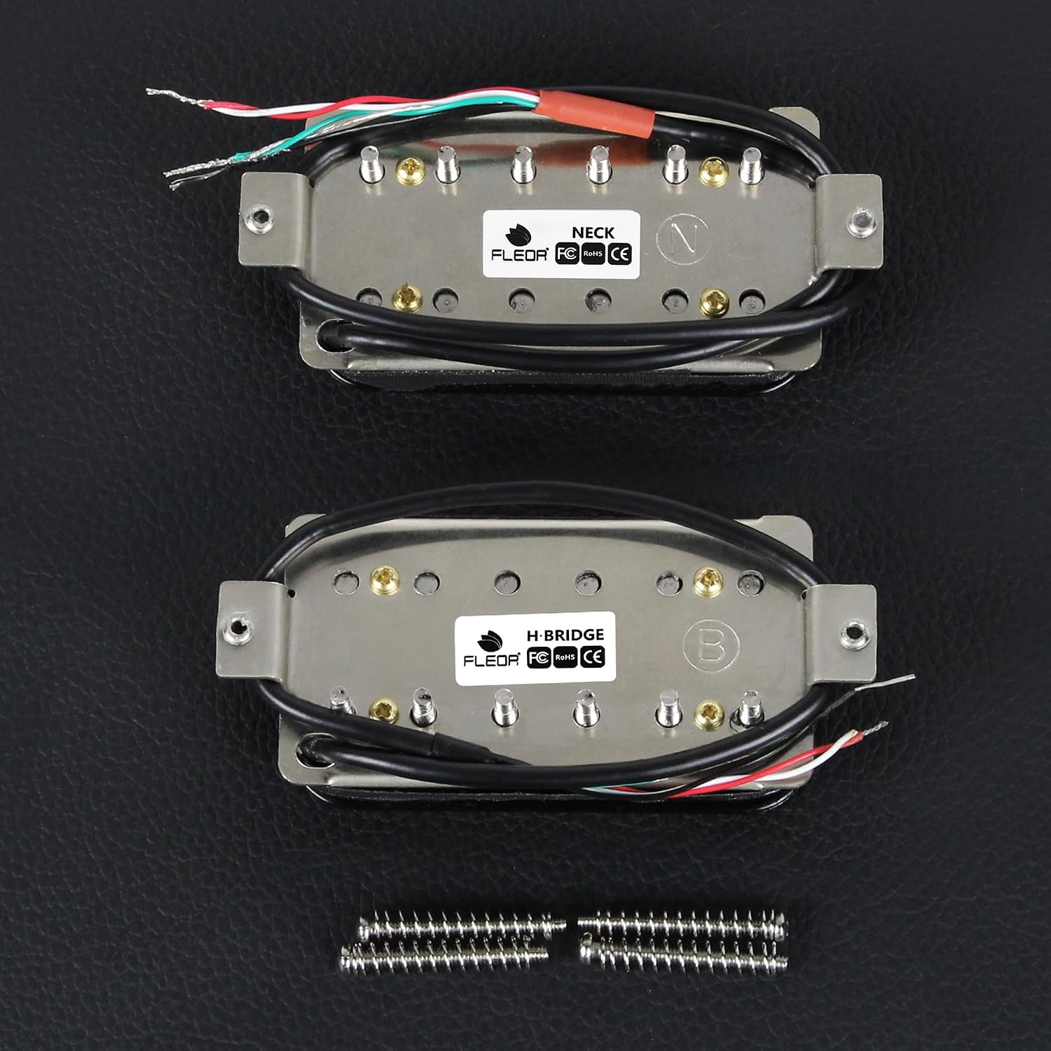 FLEOR Alnico 5 Guitar Pickup Double Coil Humbucker Pickups Neck and Bridge Set Black