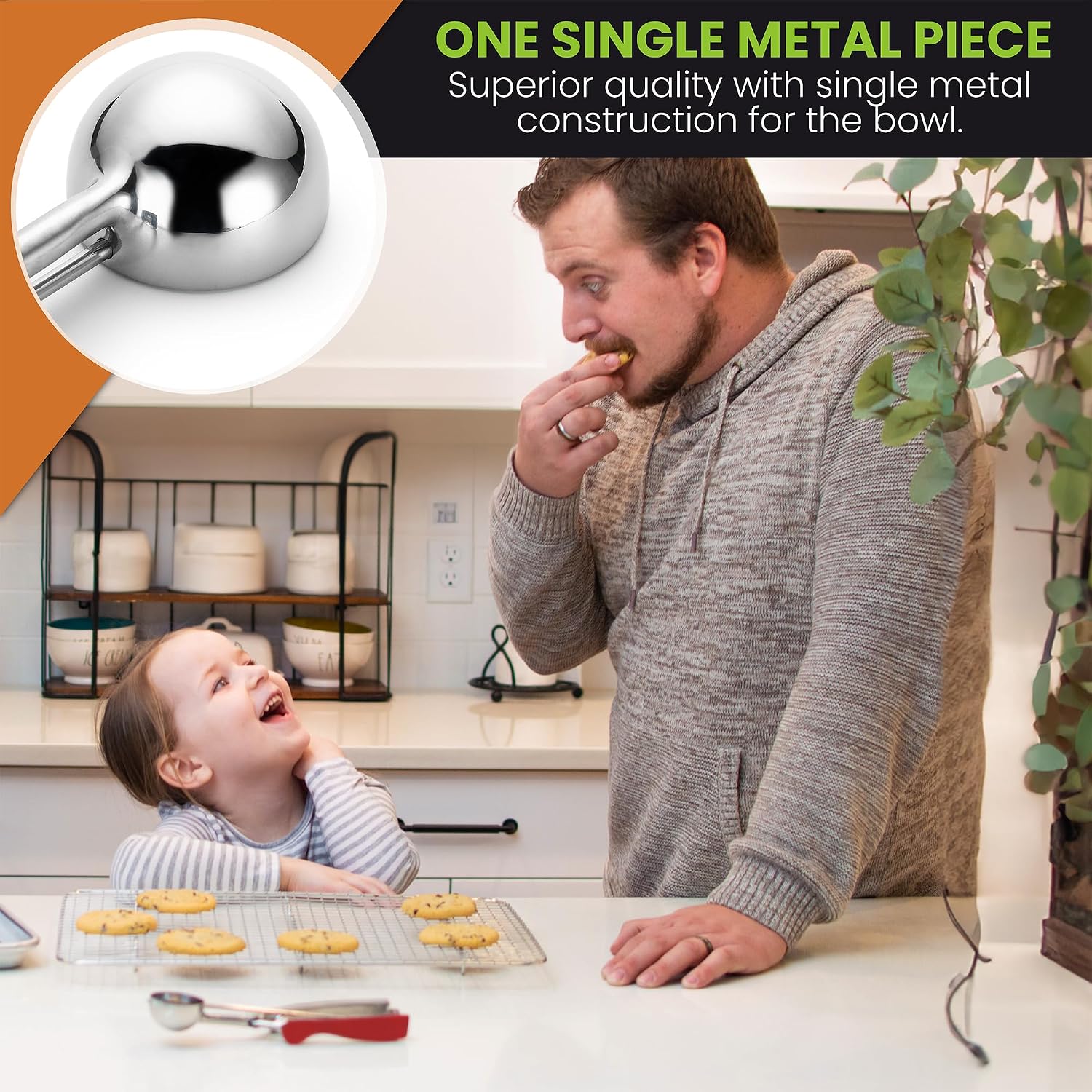 Spring Chef Medium Stainless Steel Cookie Scoop, #40, 1.7 Tablespoon, Black