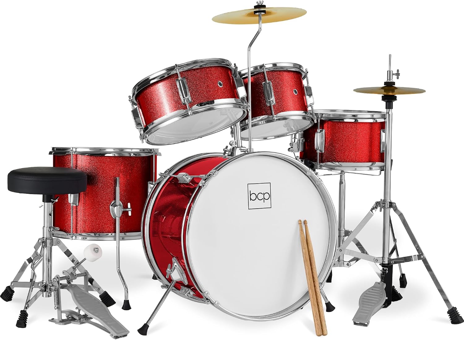Best Choice Products Kids 5-Piece Beginner Drum Set Junior Kit, Starter Percussion w/Cymbals, Pedal, Drumsticks, Stool, Toms, Snare, Hi Hat - Black