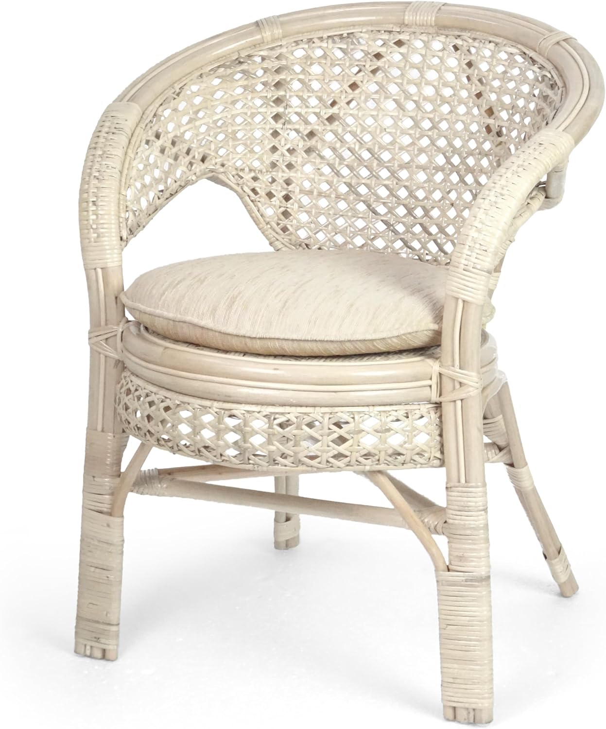 Pelangi Handmade Rattan Dining Wicker Chair Colonial Color w/Cream Cushion