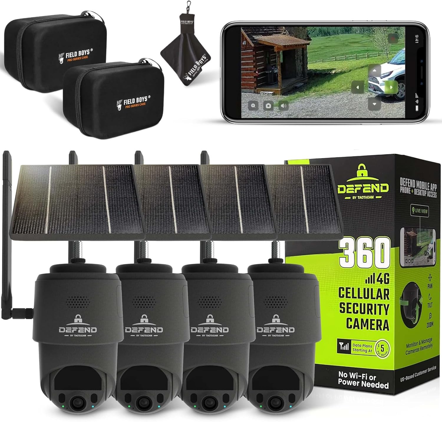 TACTACAM – Defend 360 Cellular Security Camera, 4K Photos, 1080p Video, Solar + Rechargeable Battery, 360° Pan/Tilt/Zoom, LTE Cellular