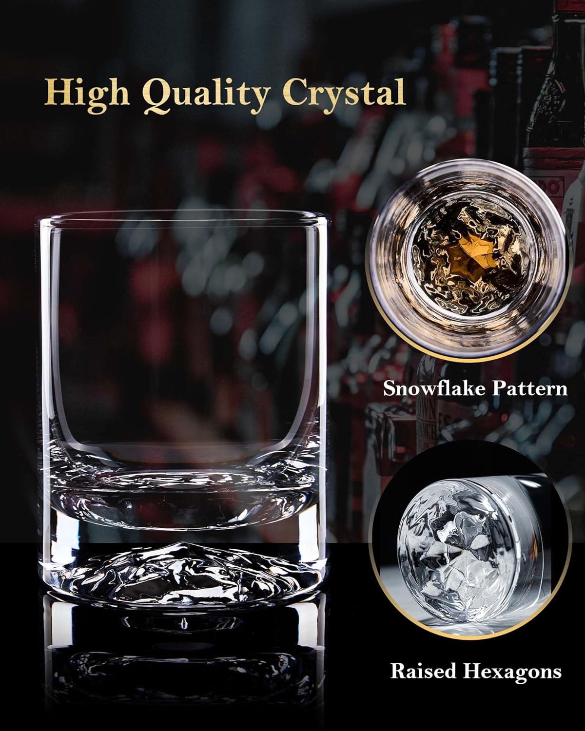 JBHO Hand Blown Crystal Double Old Fashioned Cocktail, Solid Whiskey Glasses, Rocks Glasses