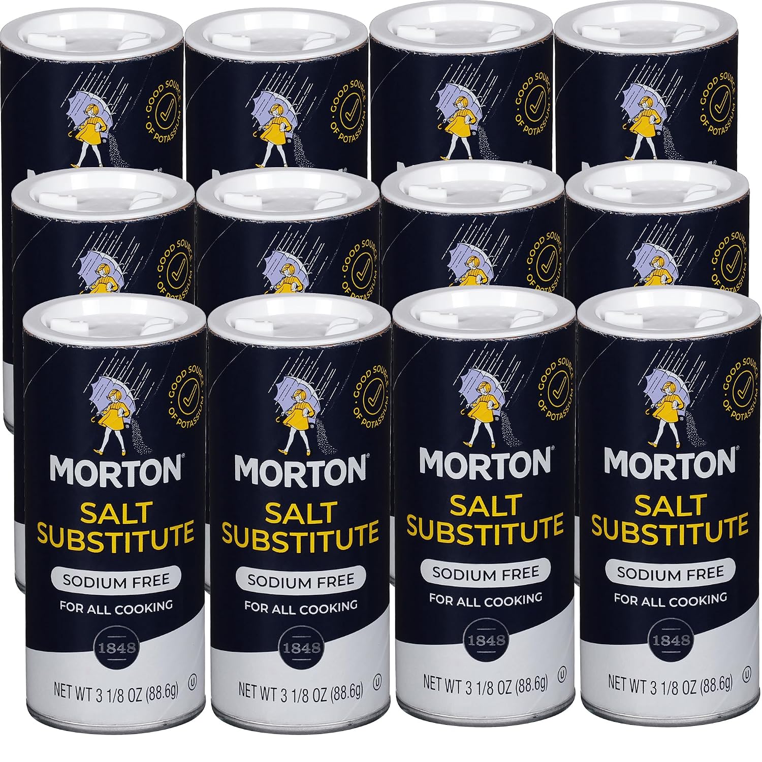 Morton Salt Substitute, Sodium Free Salt, 3.125 Ounce (Pack of 12) | Sodium Free Salt Substitute, no sodium salt, consult a physician before using