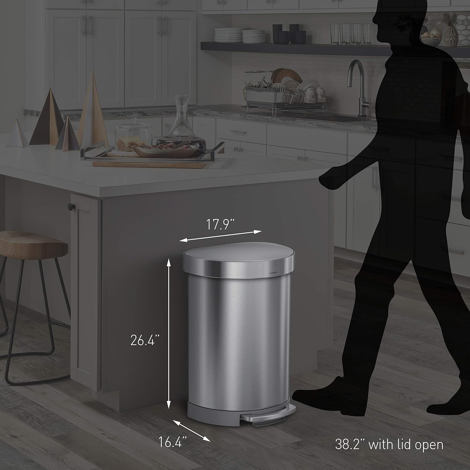 simplehuman 45 Liter / 12 Gallon Semi-Round Automatic Sensor Trash Can, Brushed Stainless Steel