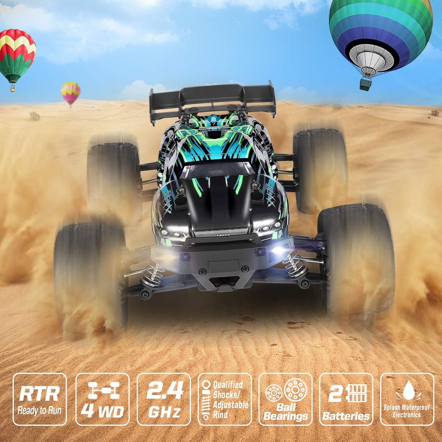 HAIBOXING RC Cars Hailstorm, 36+KM/H High Speed 4WD 1:18 Scale Waterproof Truggy Remote Control Off Road Monster Truck with Two Rechargeable Batteries