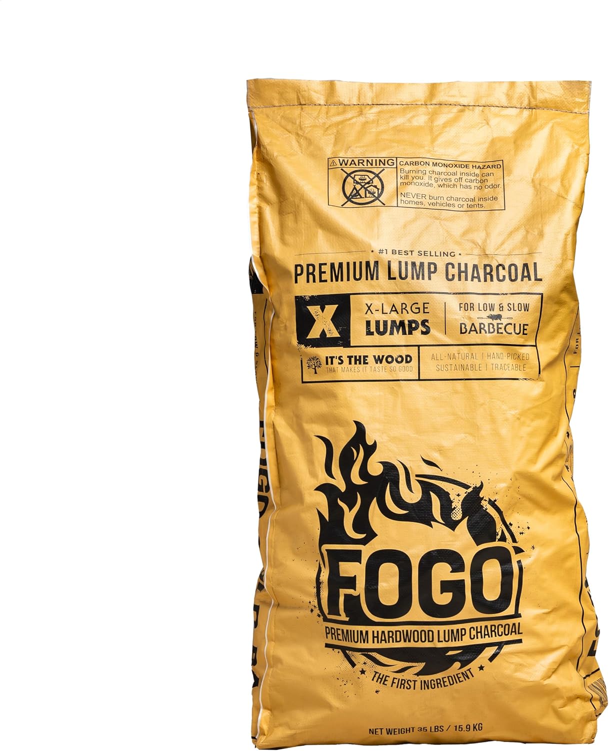 FOGO Super Premium Hardwood Lump Charcoal, Natural, Large Sized Lump Charcoal for Grilling and Smoking, Restaurant Quality, 35 Pound Bag