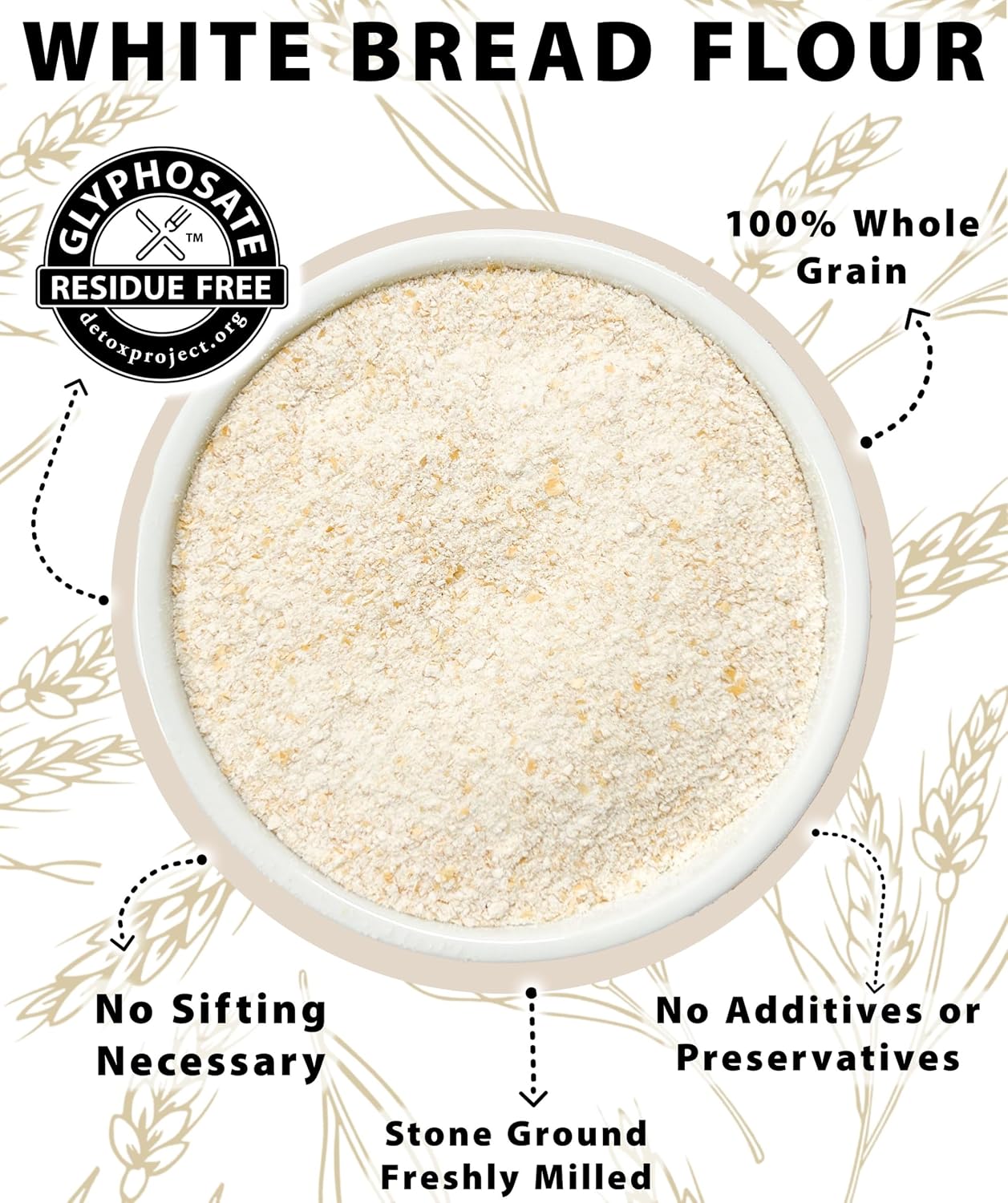 Palouse Brand Certified Glyphosate Residue Free Bread Flour | 3 LBS | Whole Grain | Stone Ground | Non-GMO | 100% Non-Irradiated | Kosher | USA Grown | Field Traced | Resealable Bag