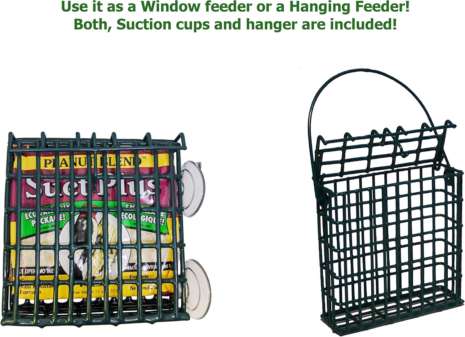 Wildlife Sciences Window Suet Feeder Cage Suet Cake Combo for Wild Birds | includes 1 Window Feeder and 11 ounce Peanut Suet Cake