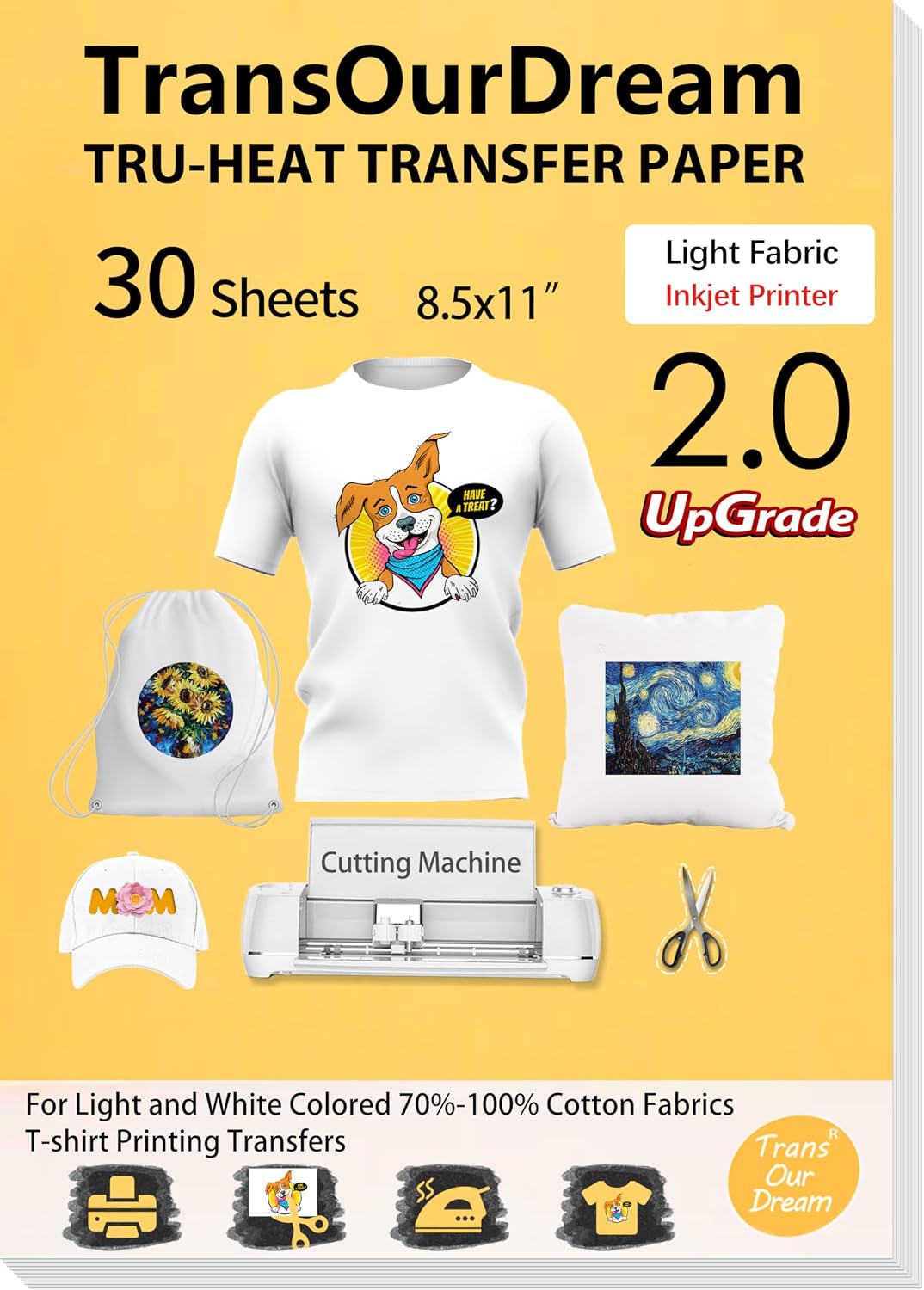 TransOurDream Upgraded Iron on Heat Transfer Paper for T Shirts (20 Sheets