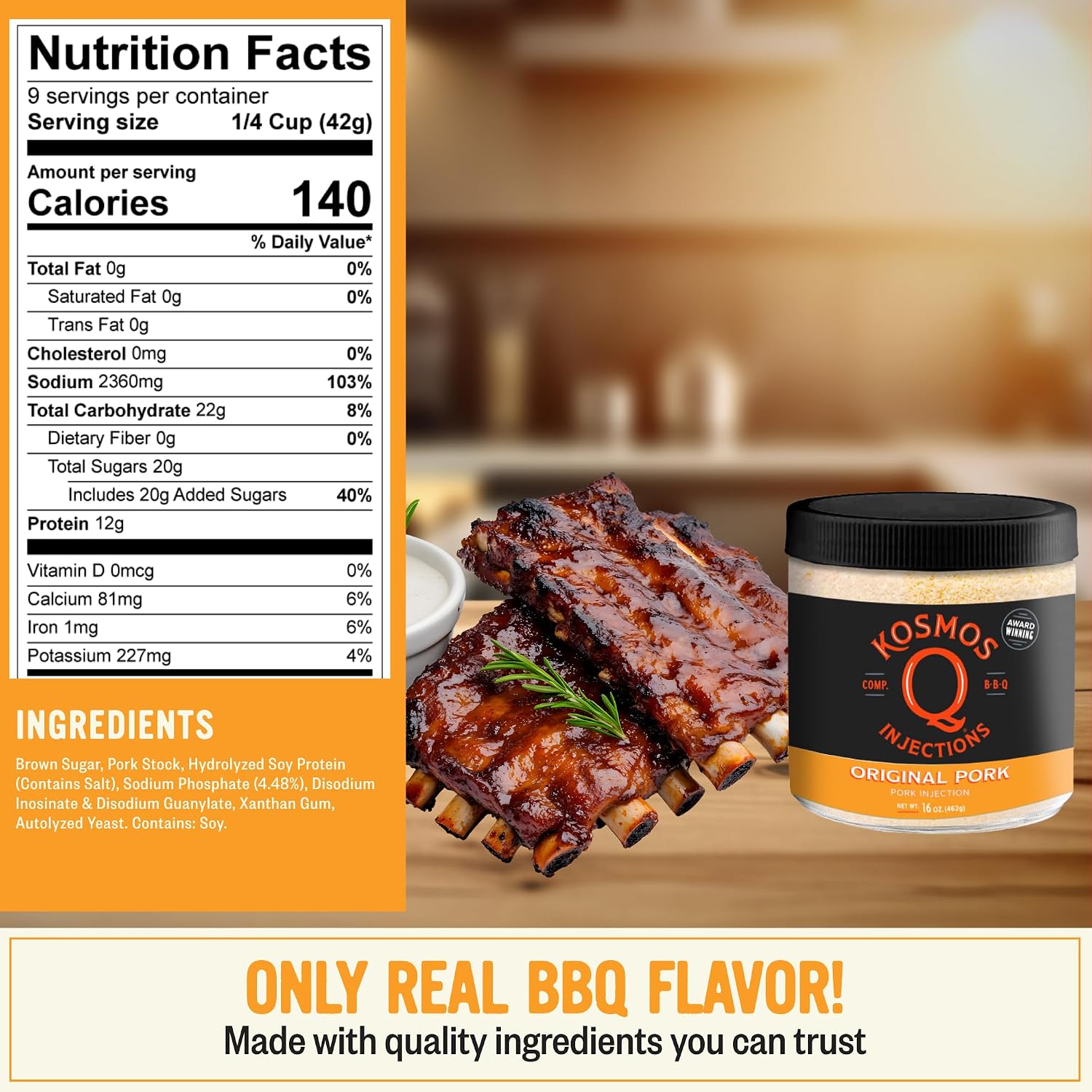 Kosmos Q Reserve Blend Brisket Injection, Premium Beef BBQ Marinade for Tender & Juicy Brisket, Phosphate-Enhanced for Moisture Retention, Competition-Grade Seasoning, Gluten Free, 16 Oz Jar