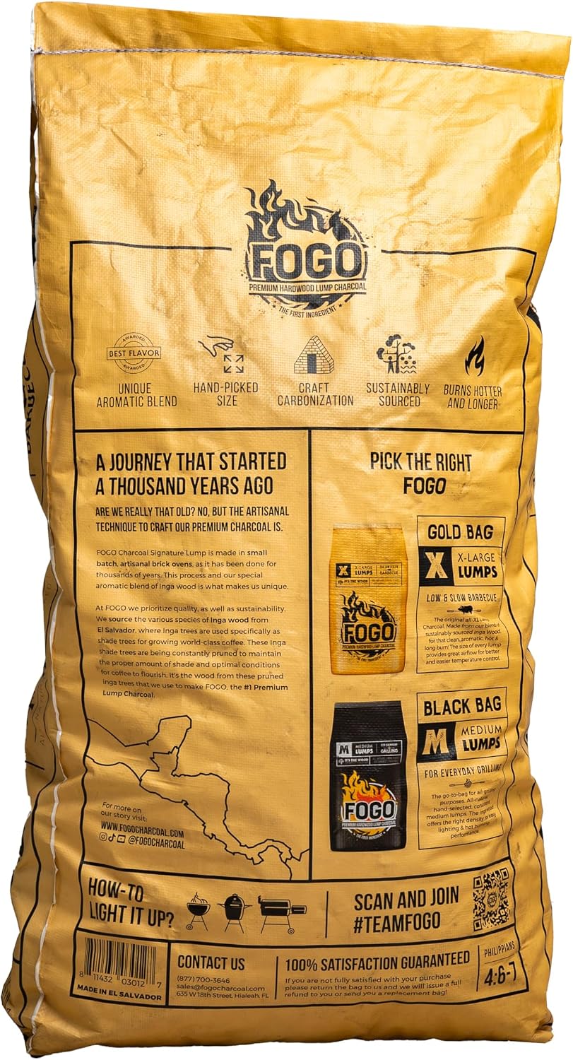 FOGO Super Premium Hardwood Lump Charcoal, Natural, Large Sized Lump Charcoal for Grilling and Smoking, Restaurant Quality, 35 Pound Bag