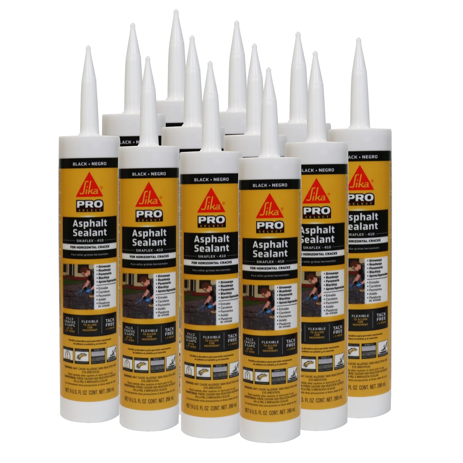 SIKA Sikaflex-410 Asphalt Sealant, Black, Self-Leveling Hybrid Sealant for Filling Cracks in Asphalt Driveways, Roadways