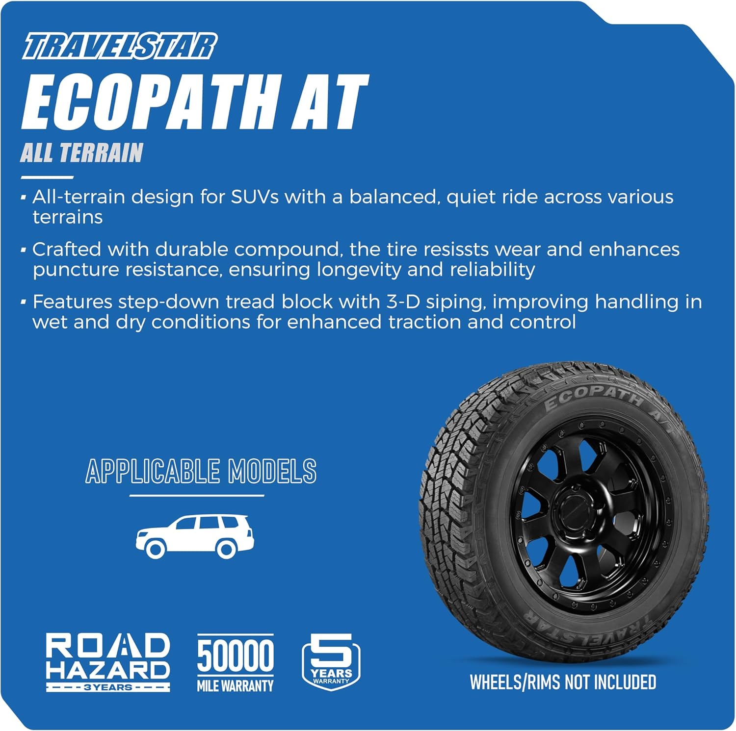 Travelstar Ecopath AT All Terrain 31X10.50R15LT 6 Ply 109R Light Truck Radial Tire + Three-year Road Hazard Warranty Included 31X10.50R15 (Tire Only)