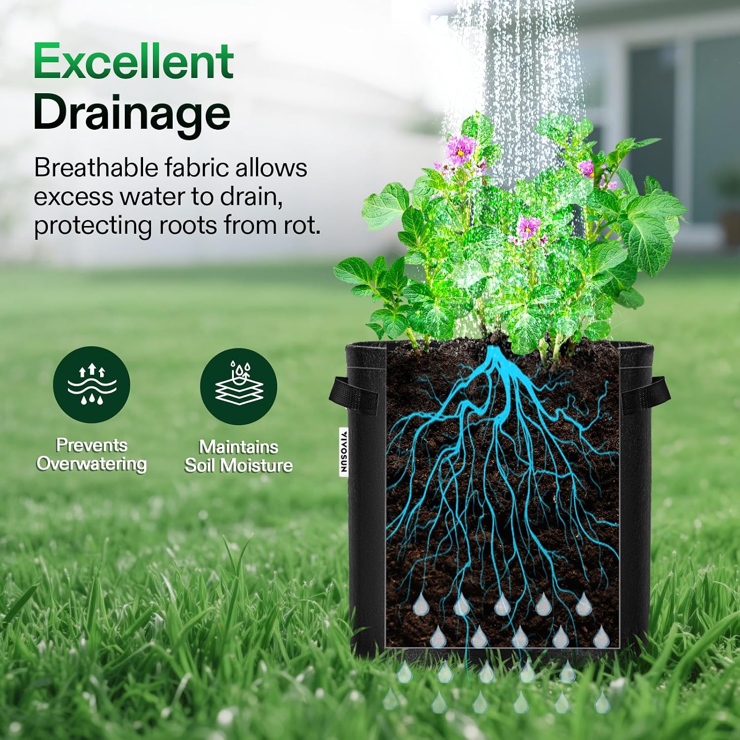 VIVOSUN 5-Pack 7 Gallon Potato Grow Bags, Roll-up Harvest Window